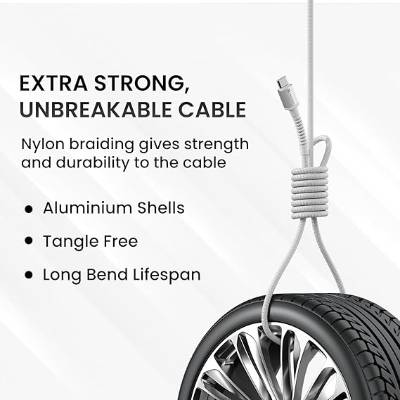 Portronics Konnect X 60W Type C to Type C Unbreakable Nylon Braided Cable, 1M Fast Charging Cable for iPhone 15 series, iPad, Samsung Galaxy & other Type C Devices(White) Portronics Konnect X 60W Type C to Type C Unbreakable Nylon Braided Cable, 1M Fast Charging Cable for iPhone 15 series, iPad, Samsung Galaxy & other Type C Devices(White)
