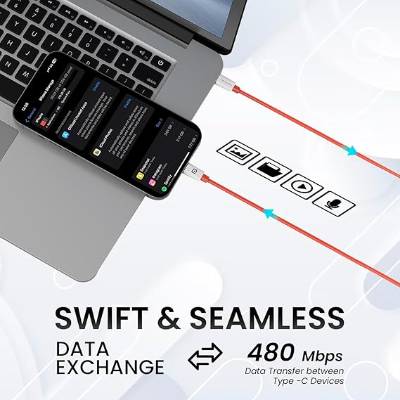 Portronics Konnect Dash Max 65W Type C to Type C Fast Charging PD Cable with 480Mbps Data Sync,1M Length Compatible with iPhone 15 series, Type C Smartphones, iPad, MacBook & Other Type C devices(Red Portronics Konnect Dash Max 65W Type C to Type C Fast Charging PD Cable with 480Mbps Data Sync,1M Length Compatible with iPhone 15 series, Type C Smartphones, iPad, MacBook & Other Type C devices(Red