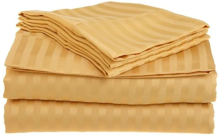 Sofrito Bedsheet Glace Cotton 300 TC - Striped - Gold