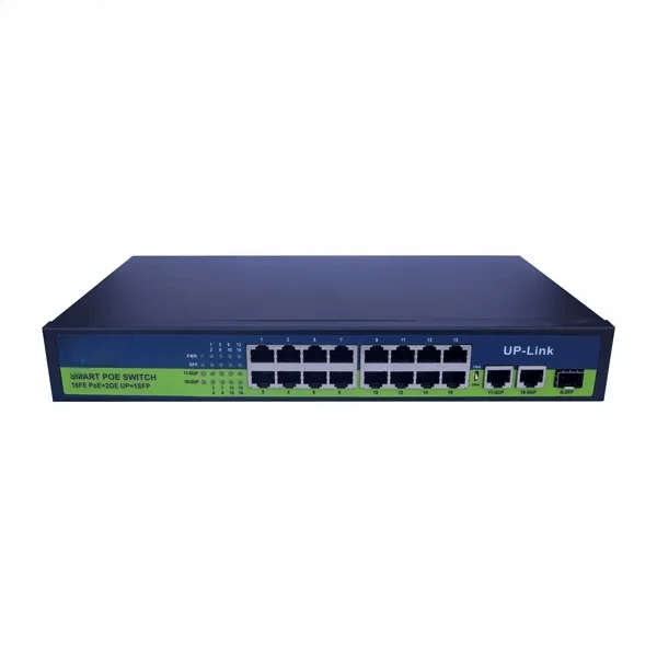 PoE Ethernet Switch Ai Poe (16Ge+2Ge+2Sfp) Over Ethernet Switch Full Giga Port, 802.3Af/At Poe+ 100MB-ps, 450W BuiltIn Power, Extend To 250Meter, Unmanaged Metal Plug And Play PoE Ethernet Switch Ai Poe (16Ge+2Ge+2Sfp) Over Ethernet Switch Full Giga Port, 802.3Af/At Poe+ 100MB-ps, 450W BuiltIn Power, Extend To 250Meter, Unmanaged Metal Plug And Play