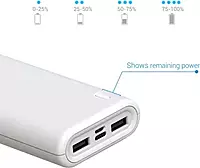 Portronics Indo 20X POR-1018, 20,000mAh Power Bank with LED Indicator, 2.0A Dual Input (Type C + Micro USB) and Dual USB Output (2.1A + 1.0A) for All Android and iOS Devices (White)