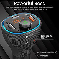 Portronics Auto 15 Bluetooth - FM Transmitter In-Car Fast Charger (PD 20W+QC3.0) (Black)