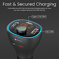 Portronics Auto 15 Bluetooth - FM Transmitter In-Car Fast Charger (PD 20W+QC3.0) (Black)