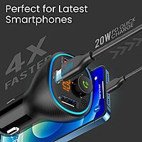 Portronics Auto 15 Bluetooth - FM Transmitter In-Car Fast Charger (PD 20W+QC3.0) (Black)