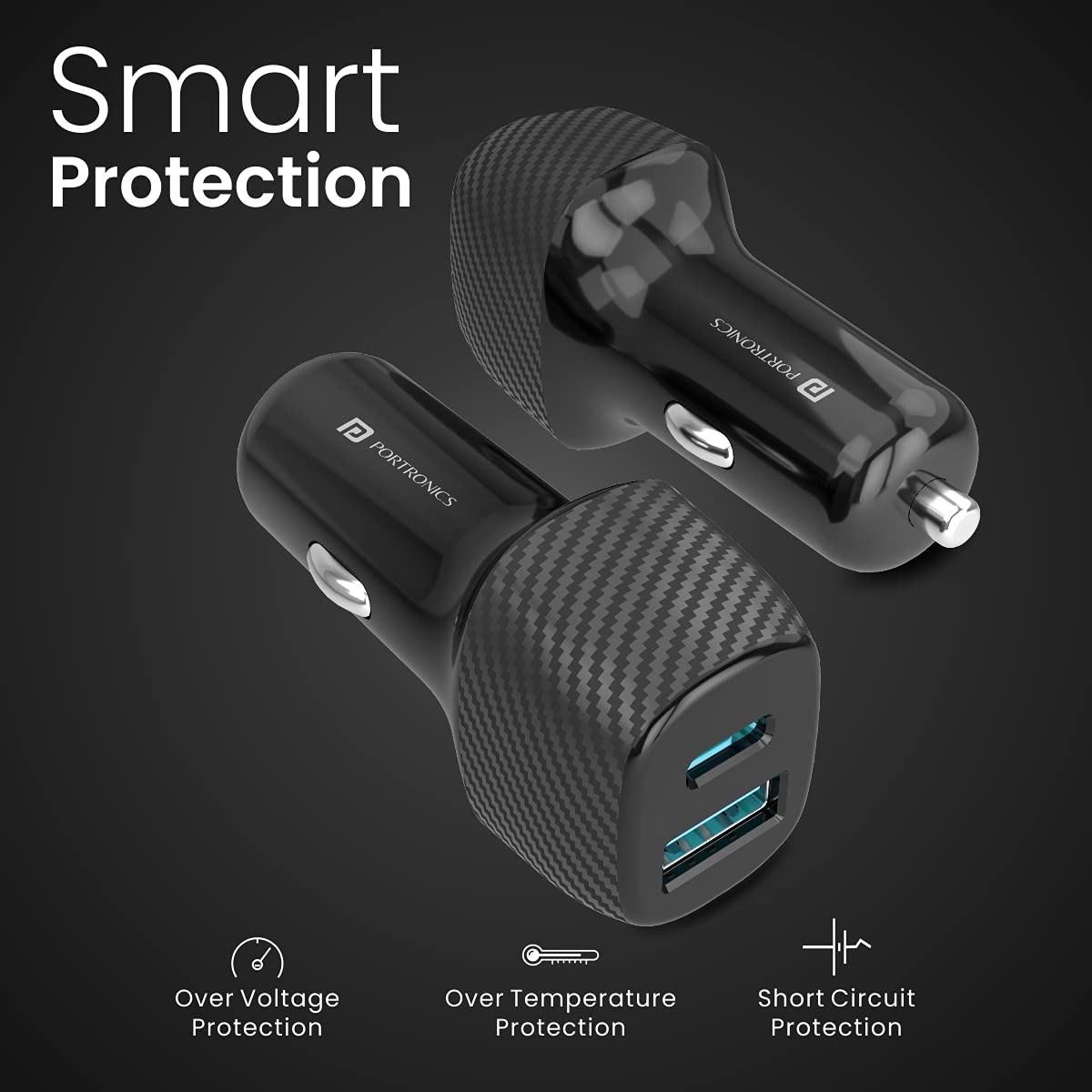 Portronics Car Power 6 Car Charger with Dual USB Port for Cellular Phones (PD+QC) 38W (Black) Portronics Car Power 6 Car Charger with Dual USB Port for Cellular Phones (PD+QC) 38W (Black)