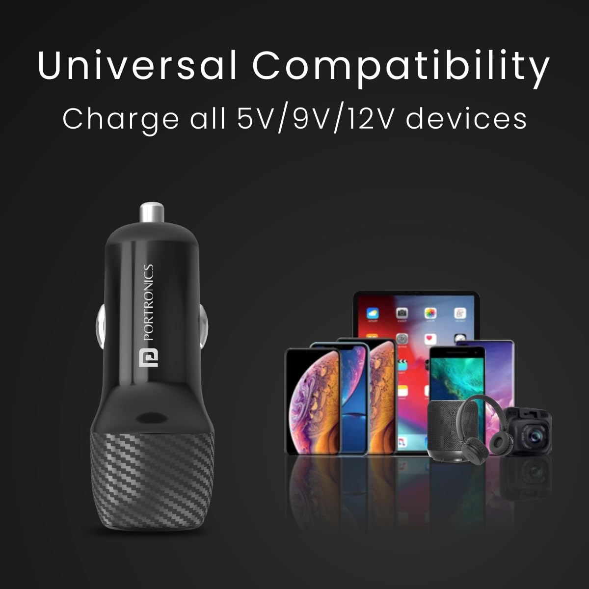 Portronics Car Power 6 Car Charger with Dual USB Port for Cellular Phones (PD+QC) 38W (Black) Portronics Car Power 6 Car Charger with Dual USB Port for Cellular Phones (PD+QC) 38W (Black)
