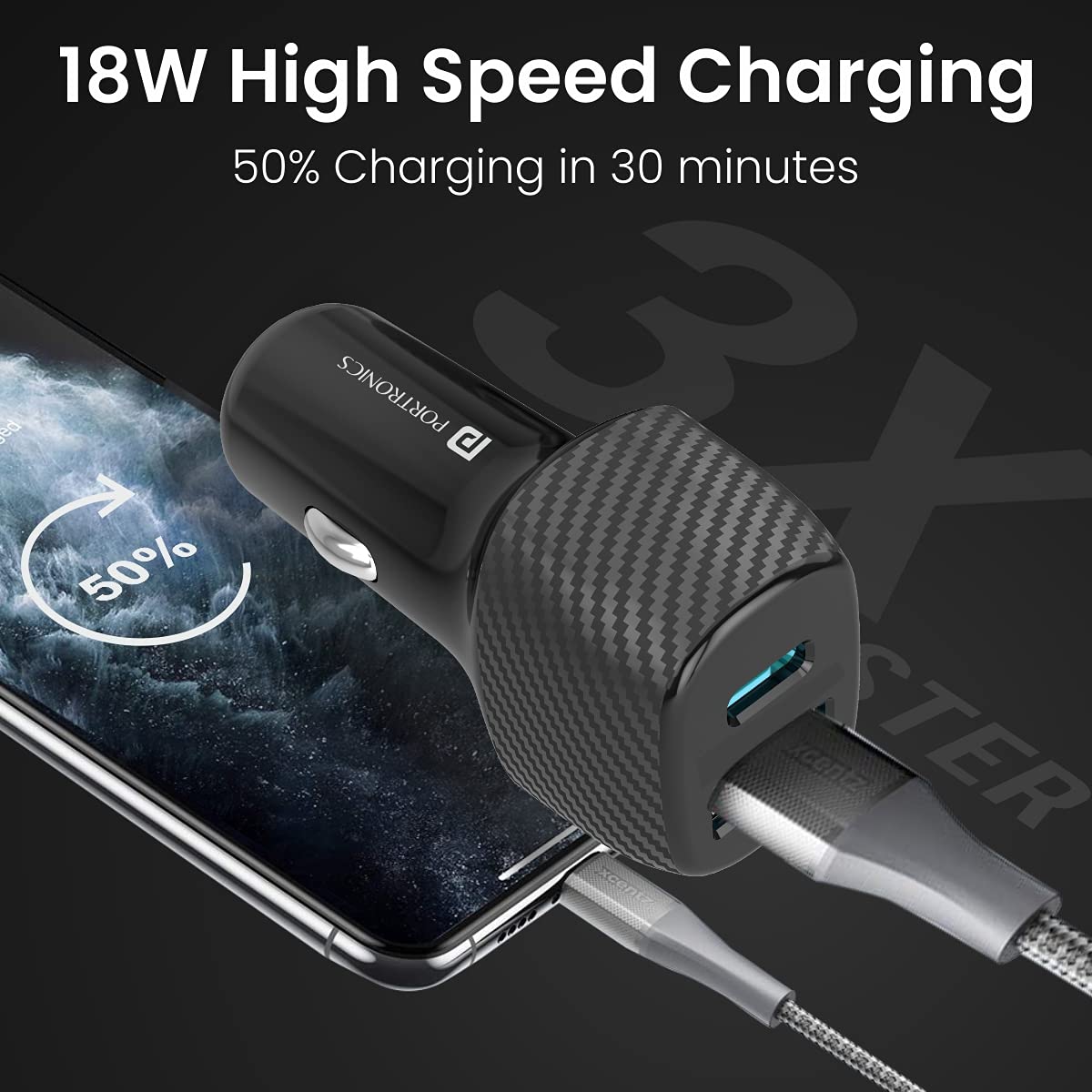 Portronics Car Power 6 Car Charger with Dual USB Port for Cellular Phones (PD+QC) 38W (Black) Portronics Car Power 6 Car Charger with Dual USB Port for Cellular Phones (PD+QC) 38W (Black)