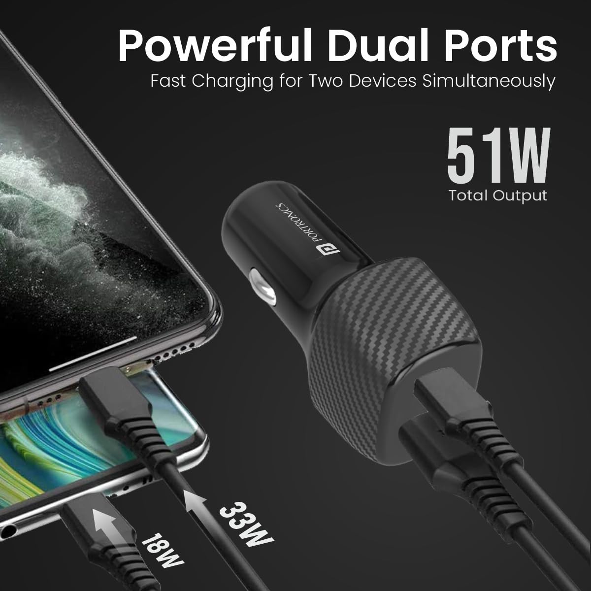 Portronics Car Power 6 Car Charger with Dual USB Port for Cellular Phones (PD+QC) 38W (Black) Portronics Car Power 6 Car Charger with Dual USB Port for Cellular Phones (PD+QC) 38W (Black)