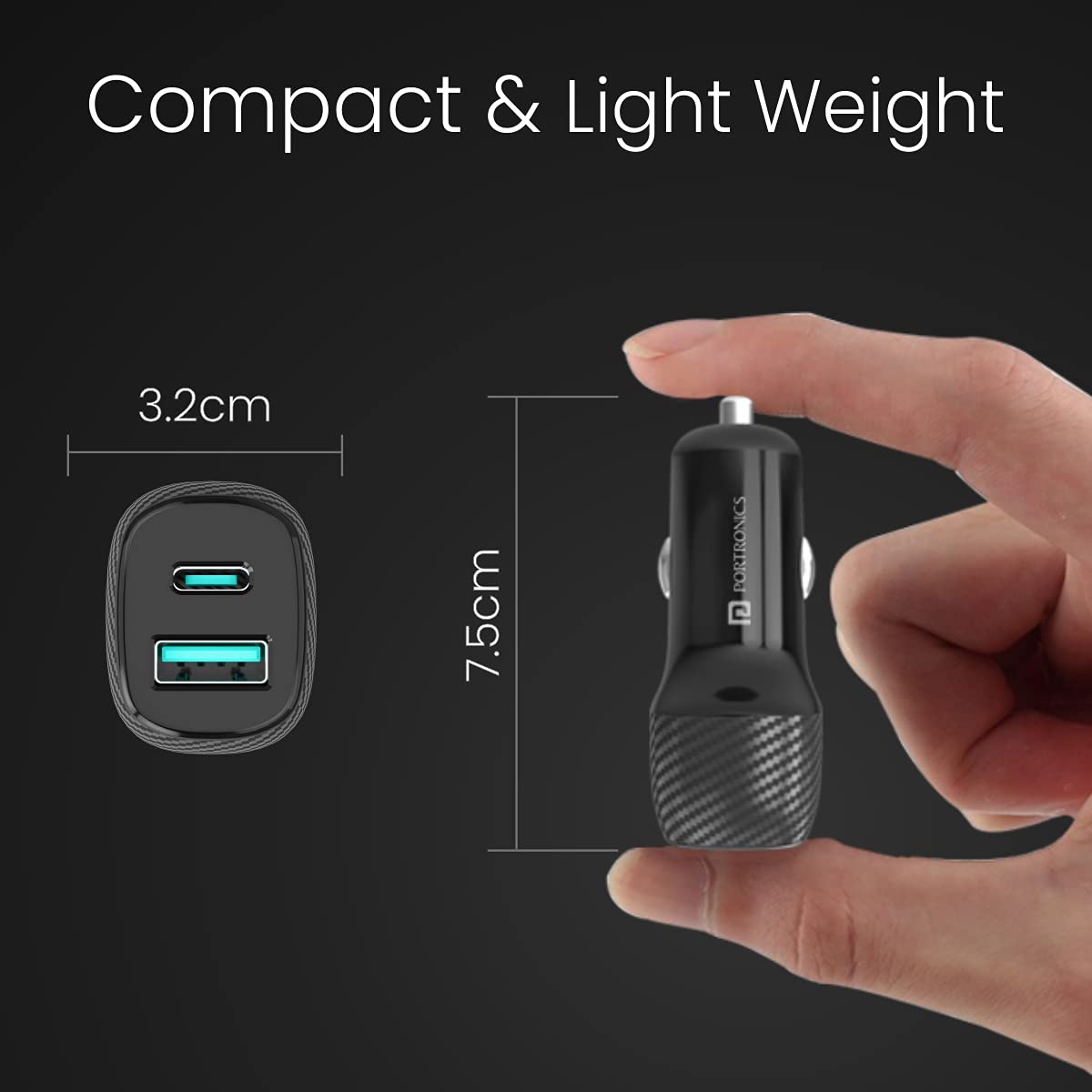 Portronics Car Power 6 Car Charger with Dual USB Port for Cellular Phones (PD+QC) 38W (Black) Portronics Car Power 6 Car Charger with Dual USB Port for Cellular Phones (PD+QC) 38W (Black)