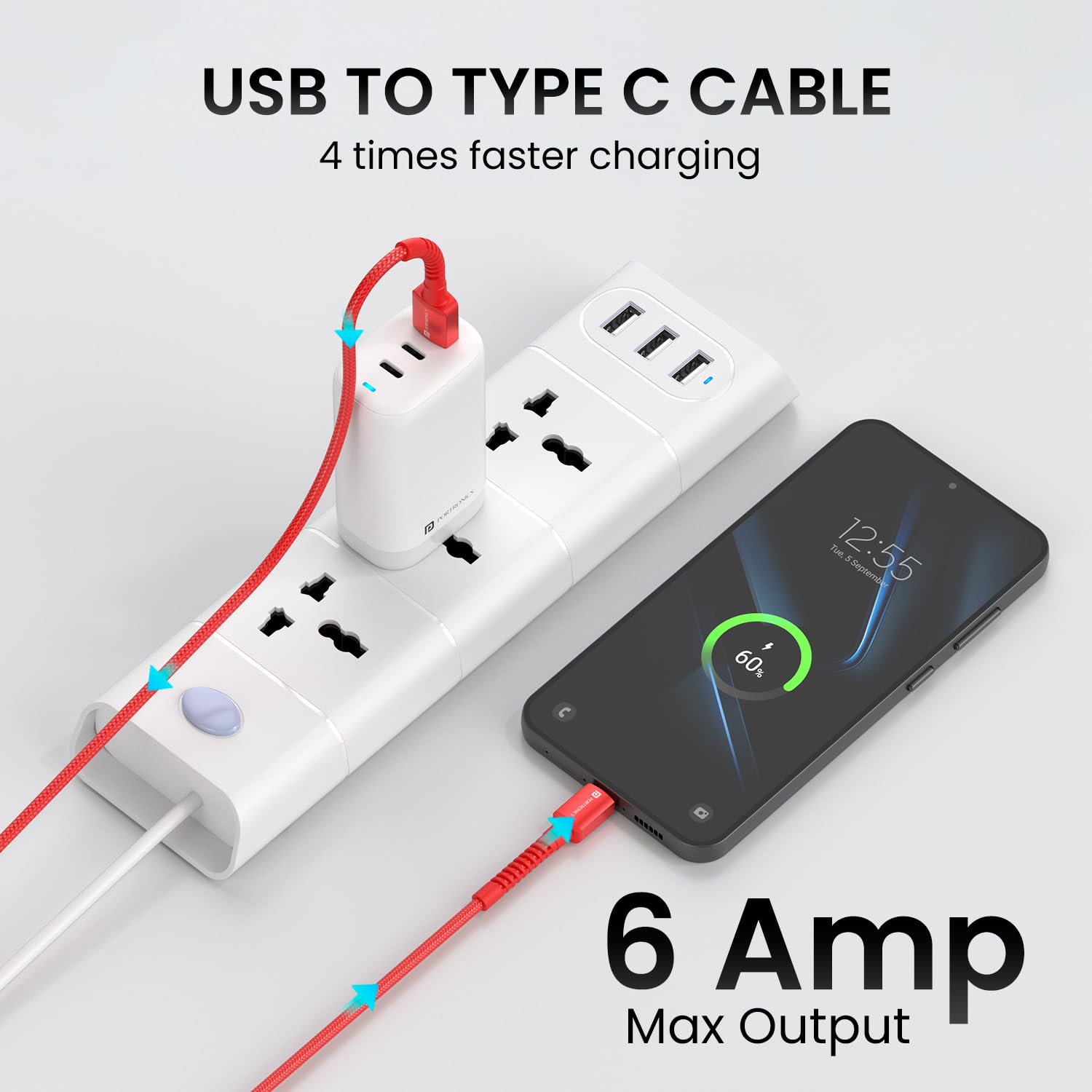 Portronics Konnect X 6A Fast Charging Nylon Braided USB-A to Type-C Cable,1M Durable & Unbreakable Cable (Red) Portronics Konnect X 6A Fast Charging Nylon Braided USB-A to Type-C Cable,1M Durable & Unbreakable Cable (Red)