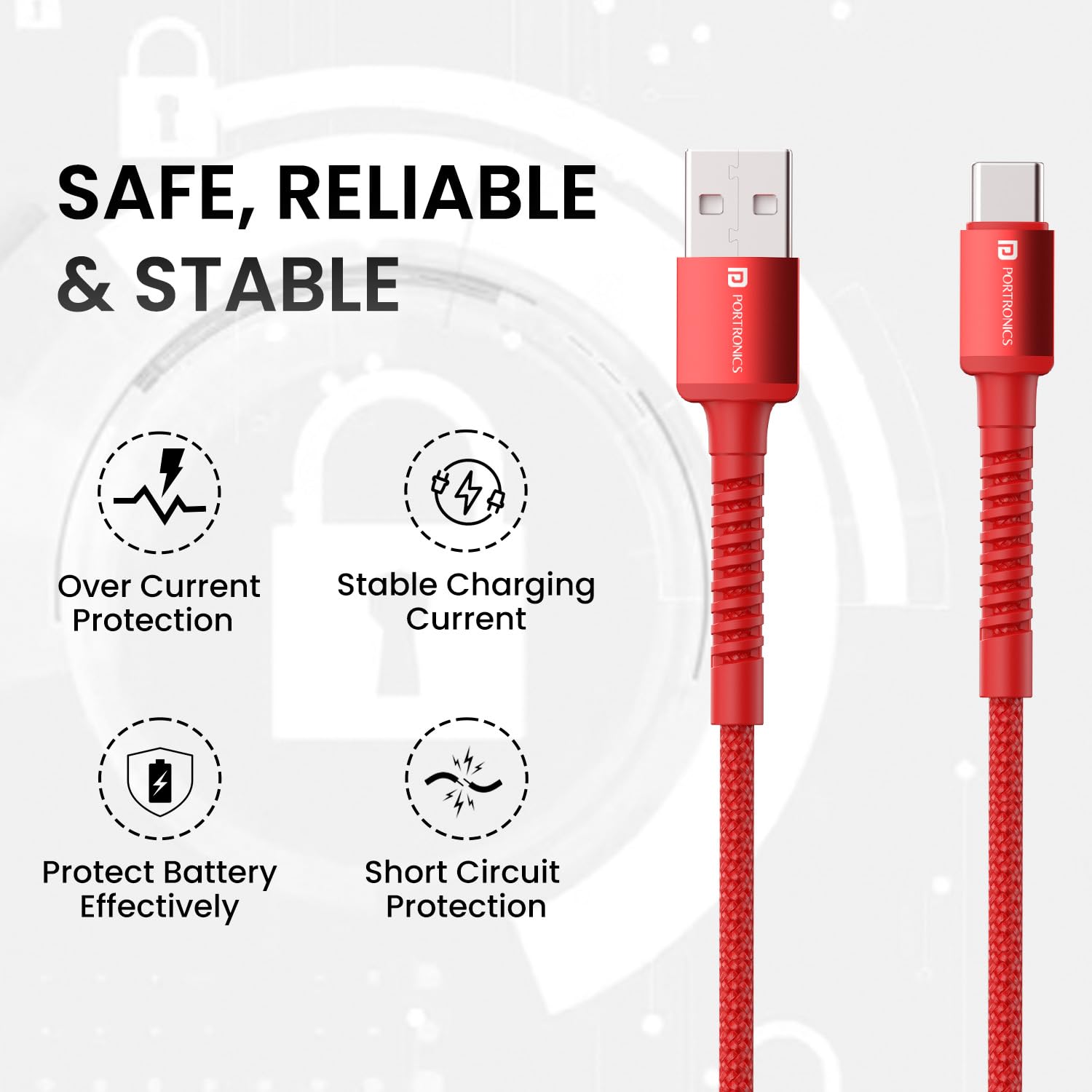 Portronics Konnect X 6A Fast Charging Nylon Braided USB-A to Type-C Cable,1M Durable & Unbreakable Cable (Red) Portronics Konnect X 6A Fast Charging Nylon Braided USB-A to Type-C Cable,1M Durable & Unbreakable Cable (Red)