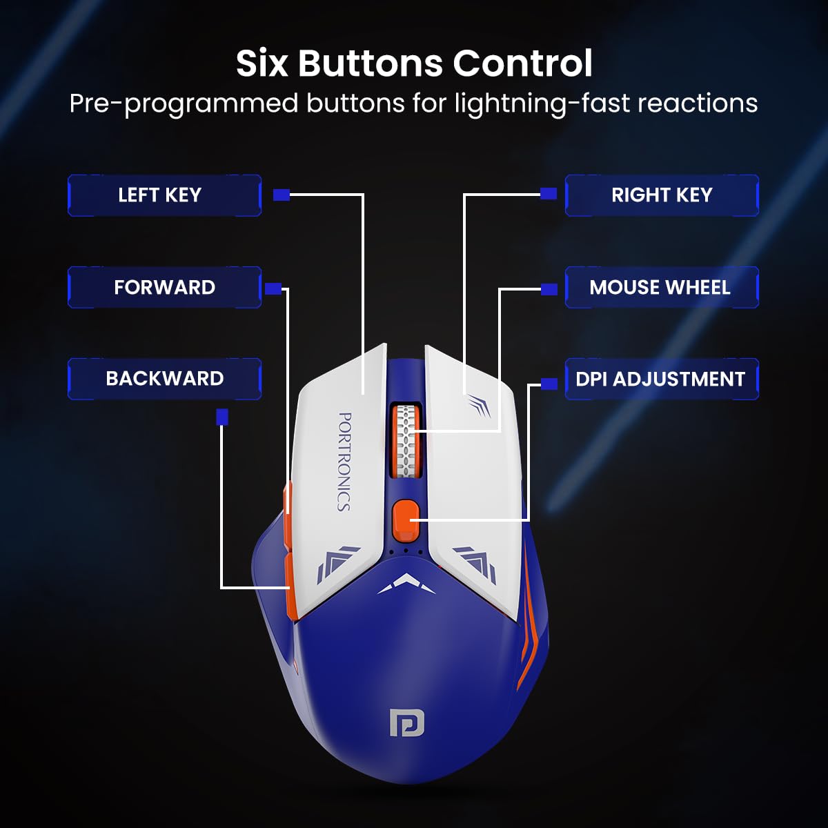 Portronics Vader Pro Wireless Gaming Mouse | 2.4GHz, 6 Buttons, Adjustable DPI, Ergonomic Design Portronics Vader Pro Wireless Gaming Mouse | 2.4GHz, 6 Buttons, Adjustable DPI, Ergonomic Design