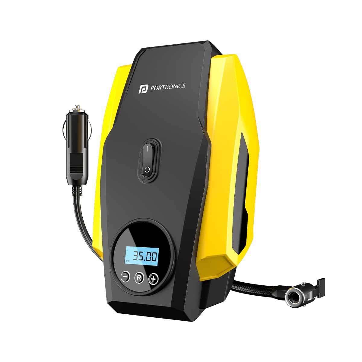 Portronics Vayu Lite Portable Tyre Inflator for Car, Bike, Cycle with 150 PSI Pressure, Digital Display, Auto Shut-Off, LED Light, 2.7m Cord, Air Pump Compressor for Cigarette Lighter Socket (Black)