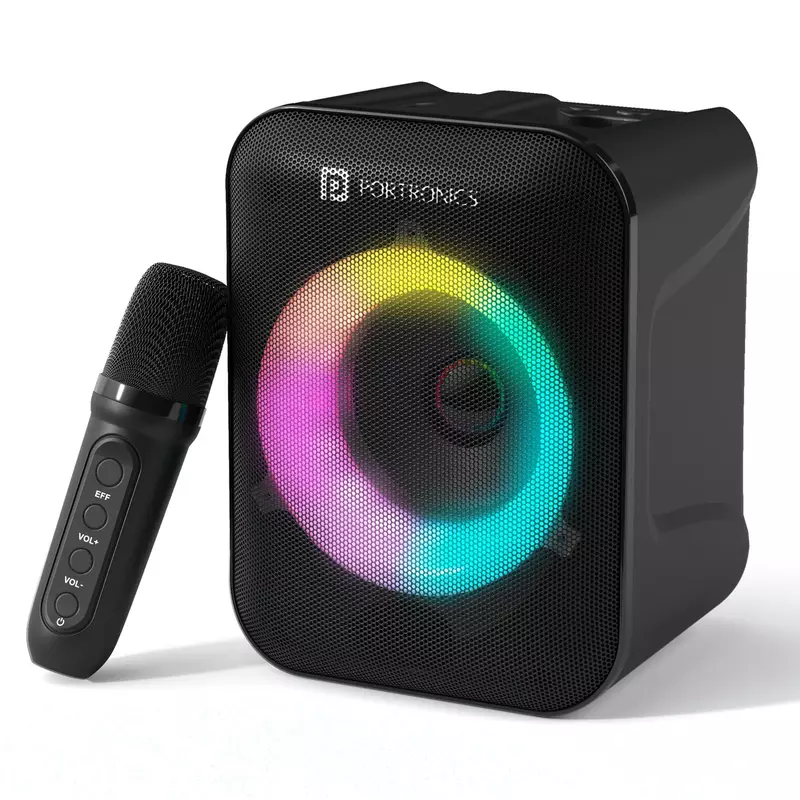 Portronics Apollo One 20W Wireless Bluetooth Portable Speaker with Wireless Karaoke Mic(Black) Portronics Apollo One 20W Wireless Bluetooth Portable Speaker with Wireless Karaoke Mic(Black)