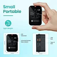 Portronics Juicemate Universal Travel Adapter with Type-C & USB-A Ports | Multi-Plug International Adapter for Smartphones, Tablets & Laptops