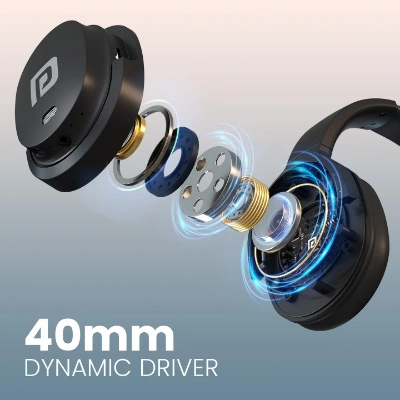 Portronics Muffs M4 Over Ear Bluetooth Headphone with Upto 40 Hours Playtime, Powerful Bass, 40mm Dynamic Driver, BT 5.3V, in-Built Mic, Adjustable Height, Head Cushion, Type C Fast Charging(Black)