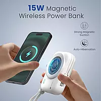 Portronics Power Shutter Wireless Magnetic Power Bank | 15W Wireless Charging, 22.5W Type-C PD Output, In-Built Type-C & 8-Pin Cable, LED Display