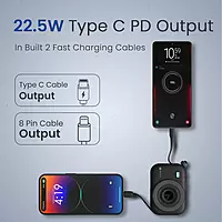 Portronics Power Shutter Wireless Magnetic Power Bank | 15W Wireless Charging, 22.5W Type-C PD Output, In-Built Type-C & 8-Pin Cable, LED Display