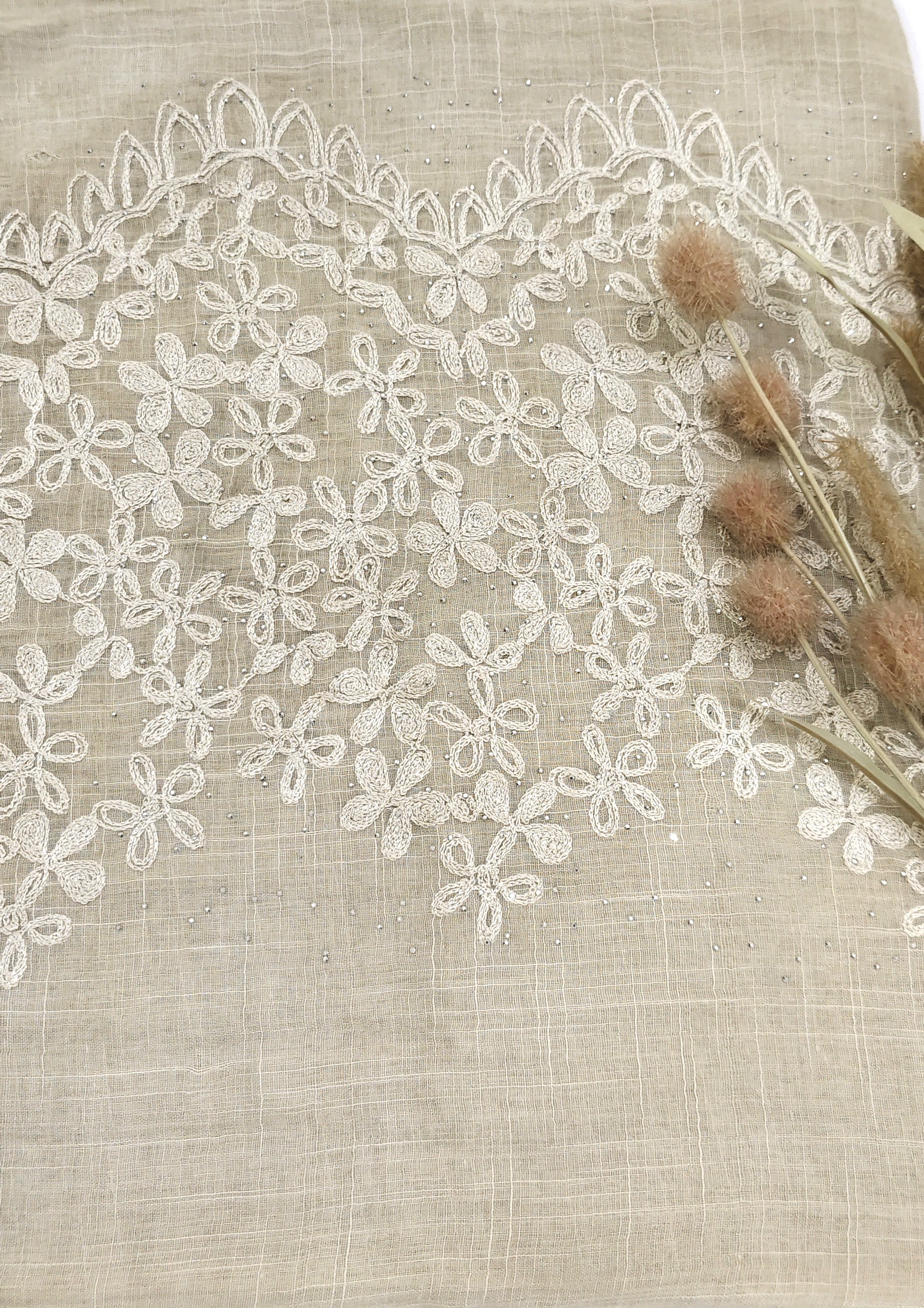 Premium Soft Cotton Embroidery with Crystal Stone