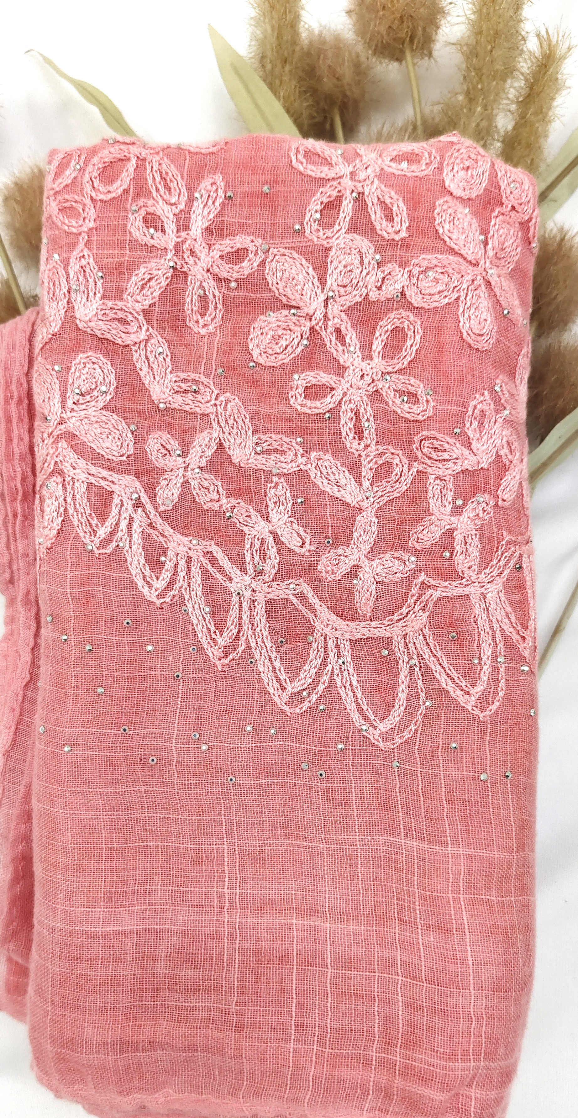 Premium Soft Cotton Embroidery with Crystal Stone