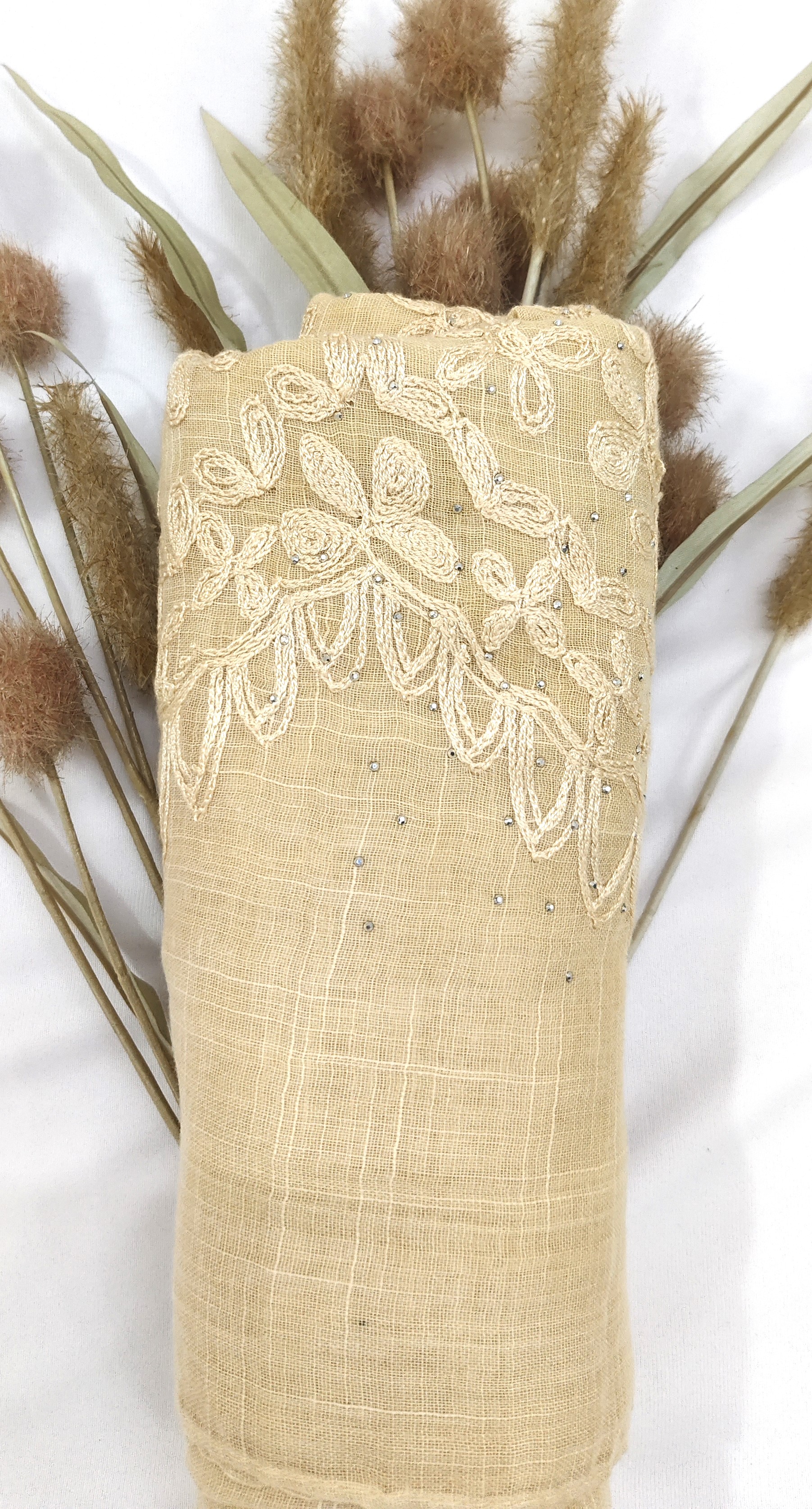 Premium Soft Cotton Embroidery with Crystal Stone