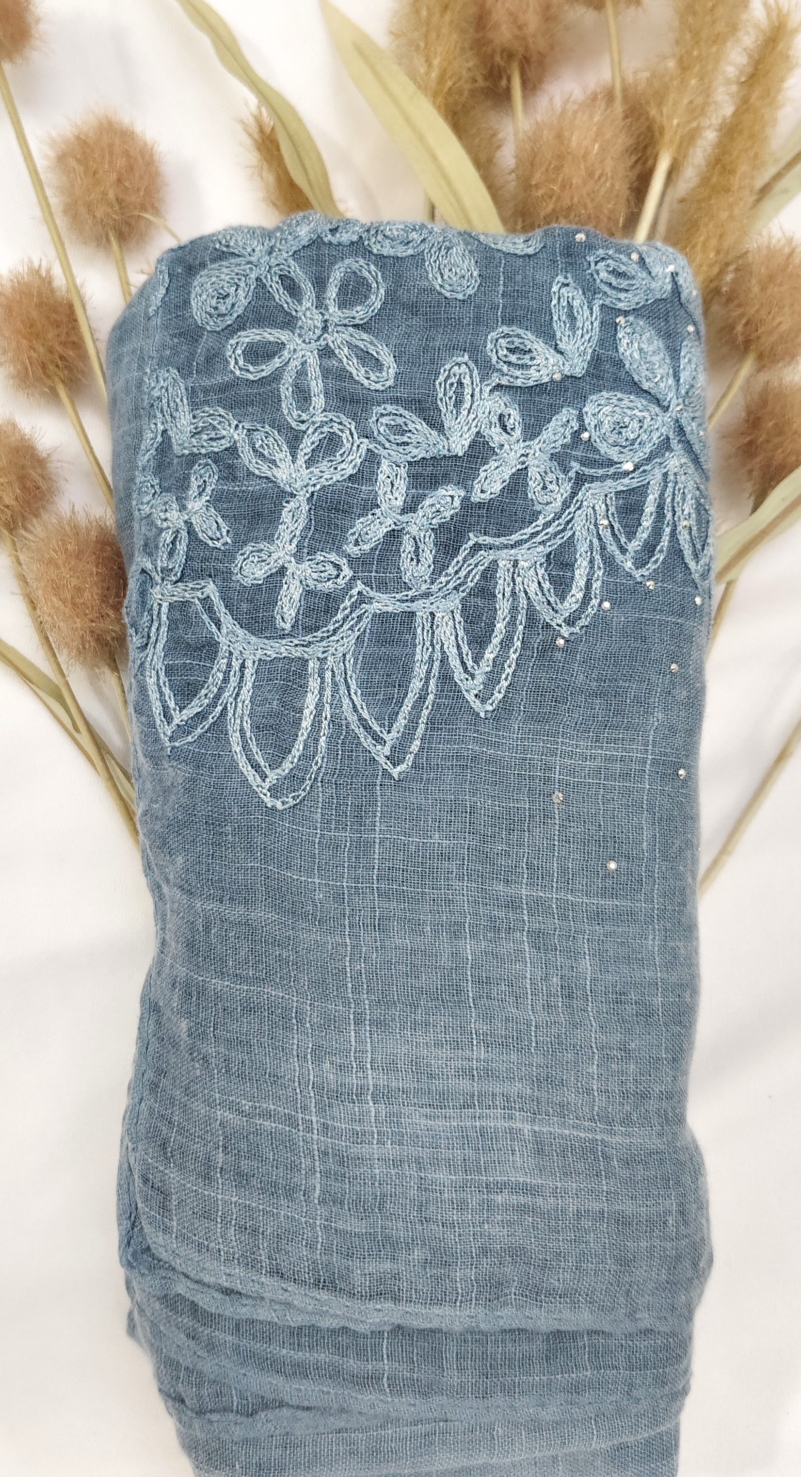 Premium Soft Cotton Embroidery with Crystal Stone