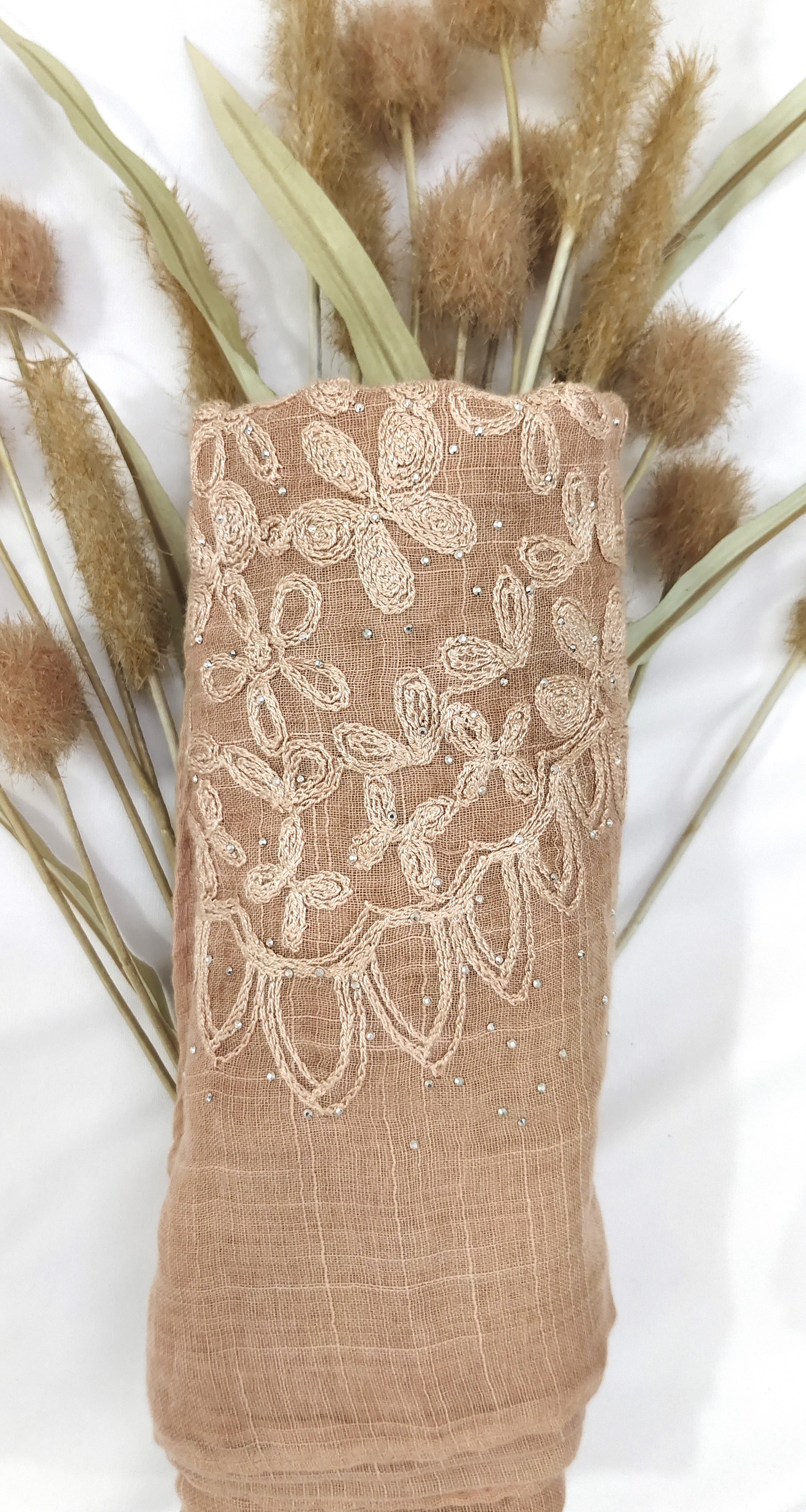 Premium Soft Cotton Embroidery with Crystal Stone