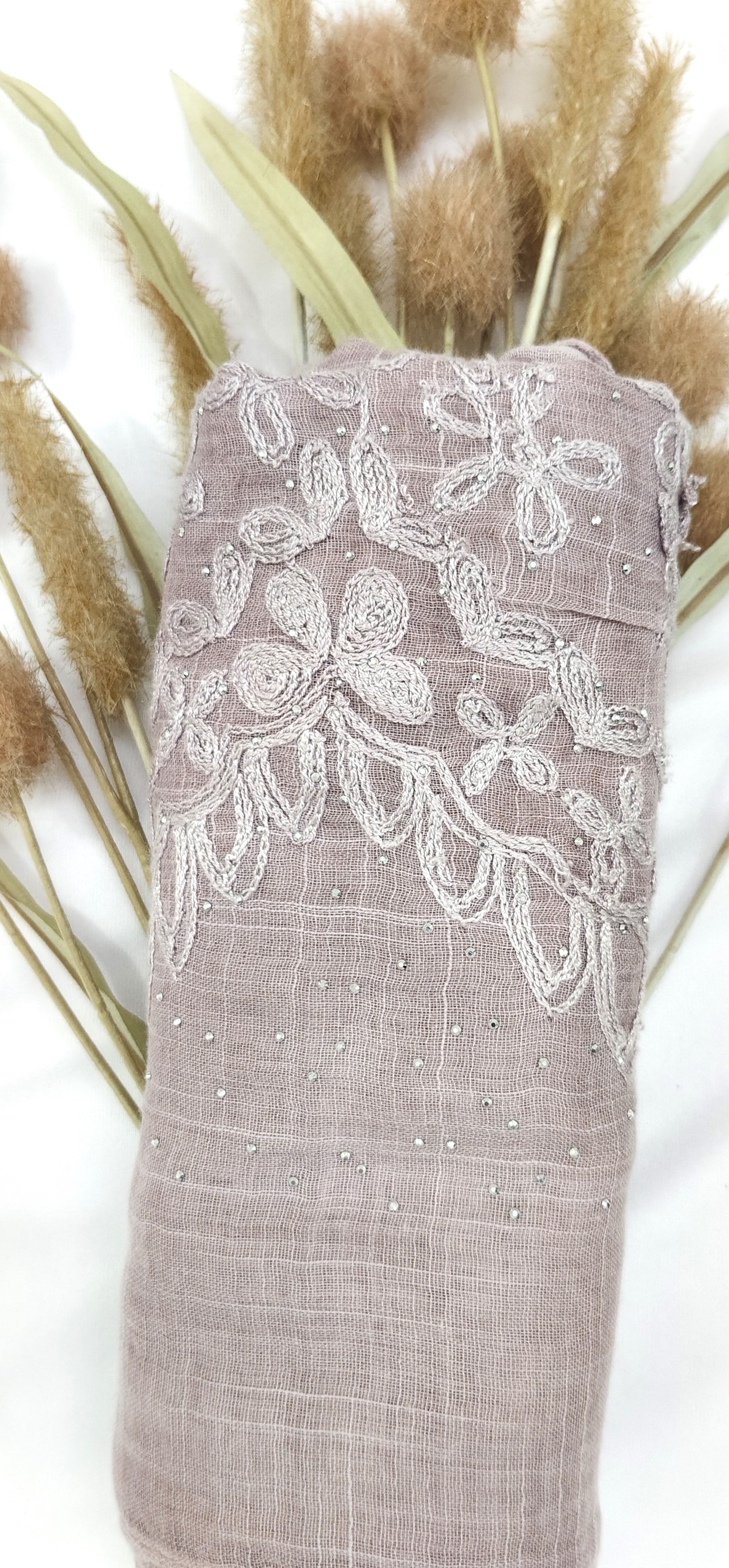 Premium Soft Cotton Embroidery with Crystal Stone