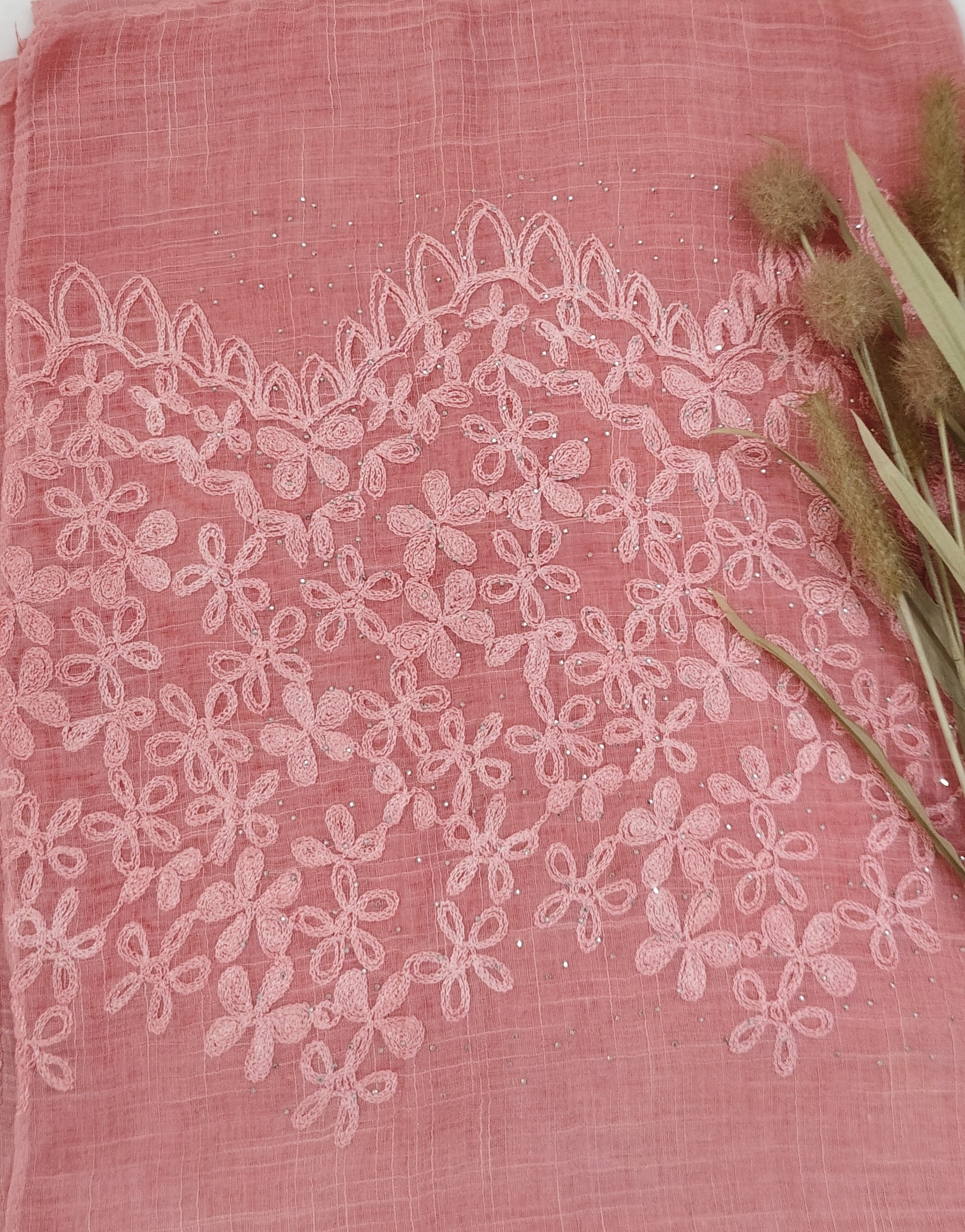 Premium Soft Cotton Embroidery with Crystal Stone