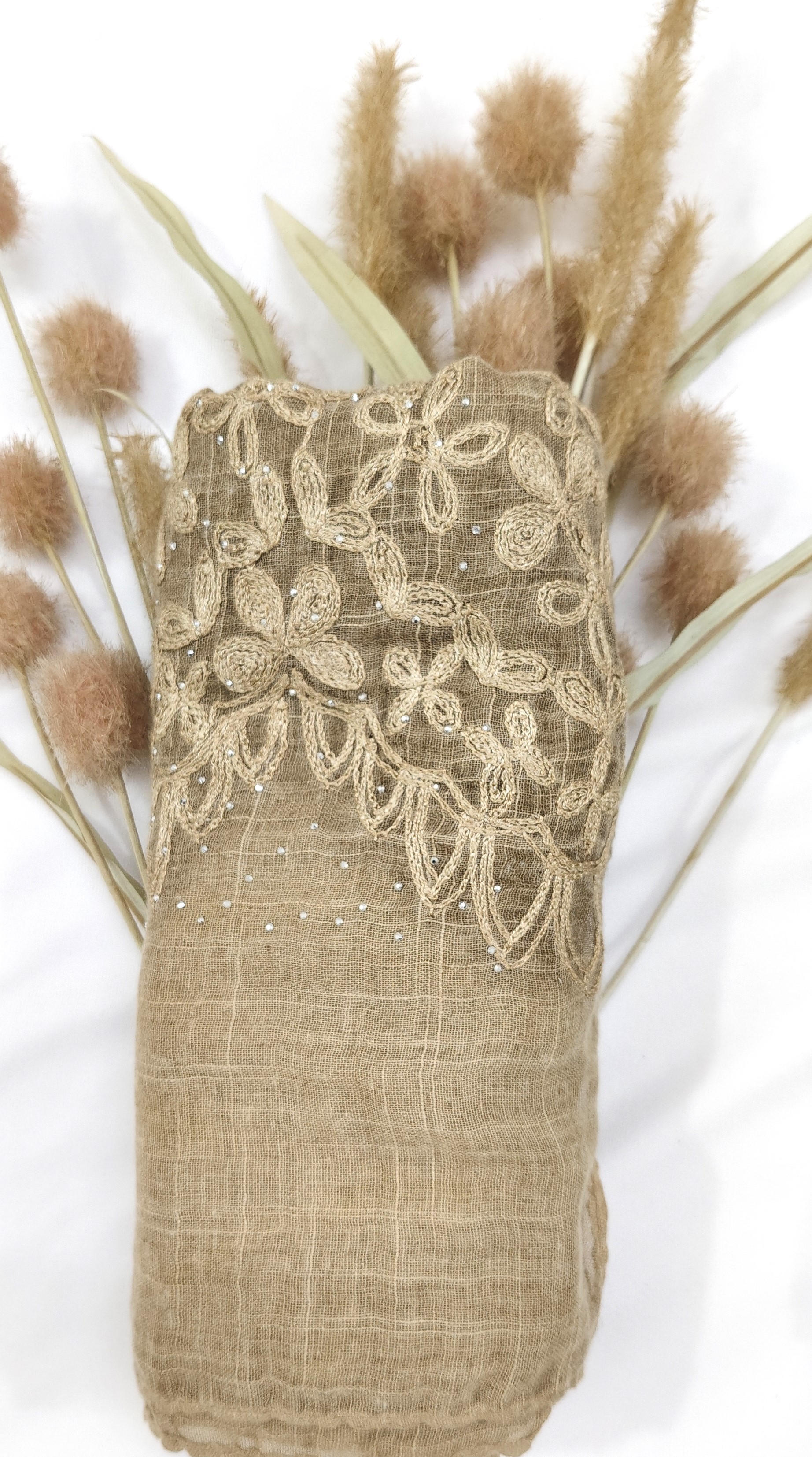 Premium Soft Cotton Embroidery with Crystal Stone