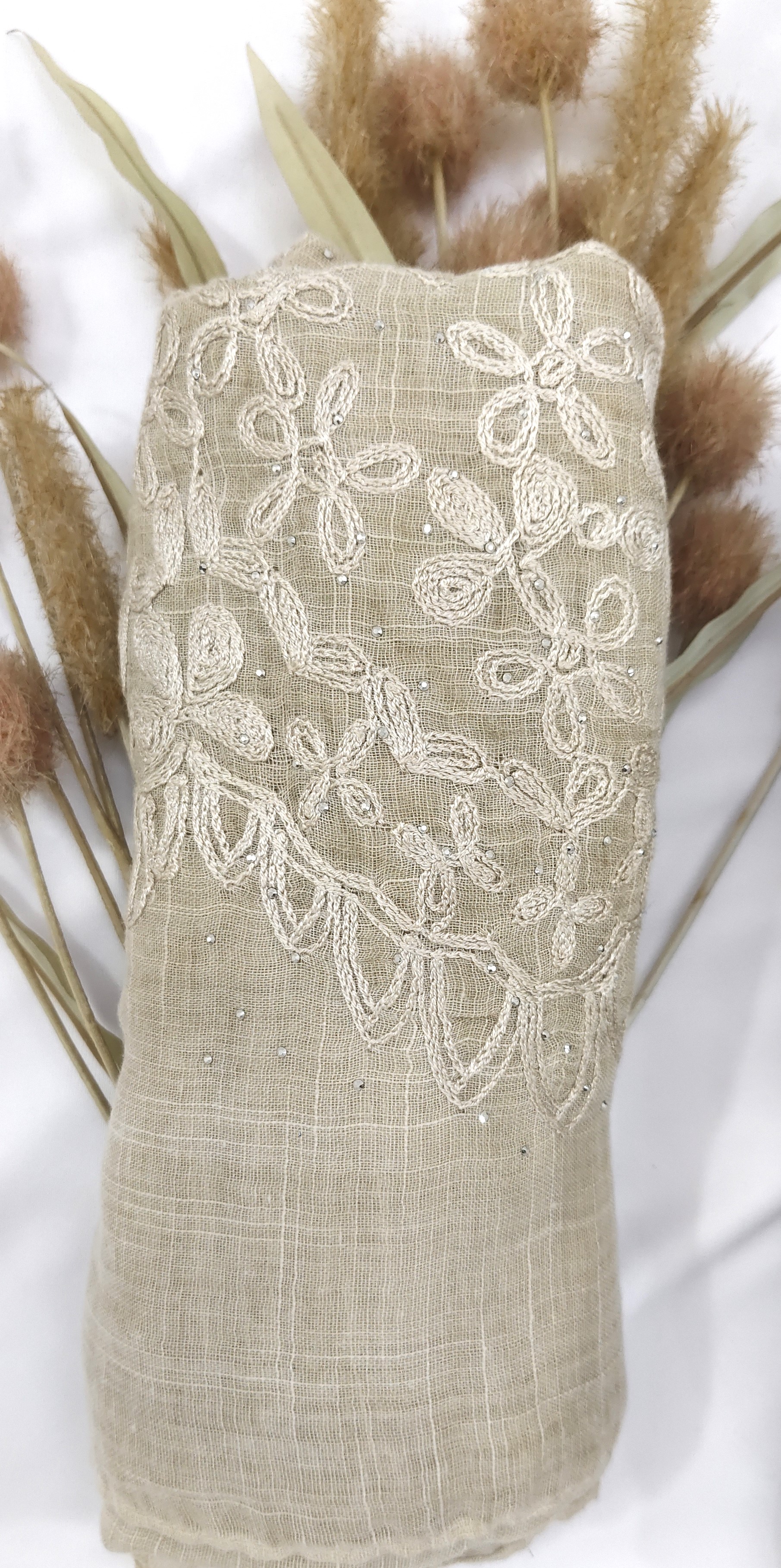 Premium Soft Cotton Embroidery with Crystal Stone