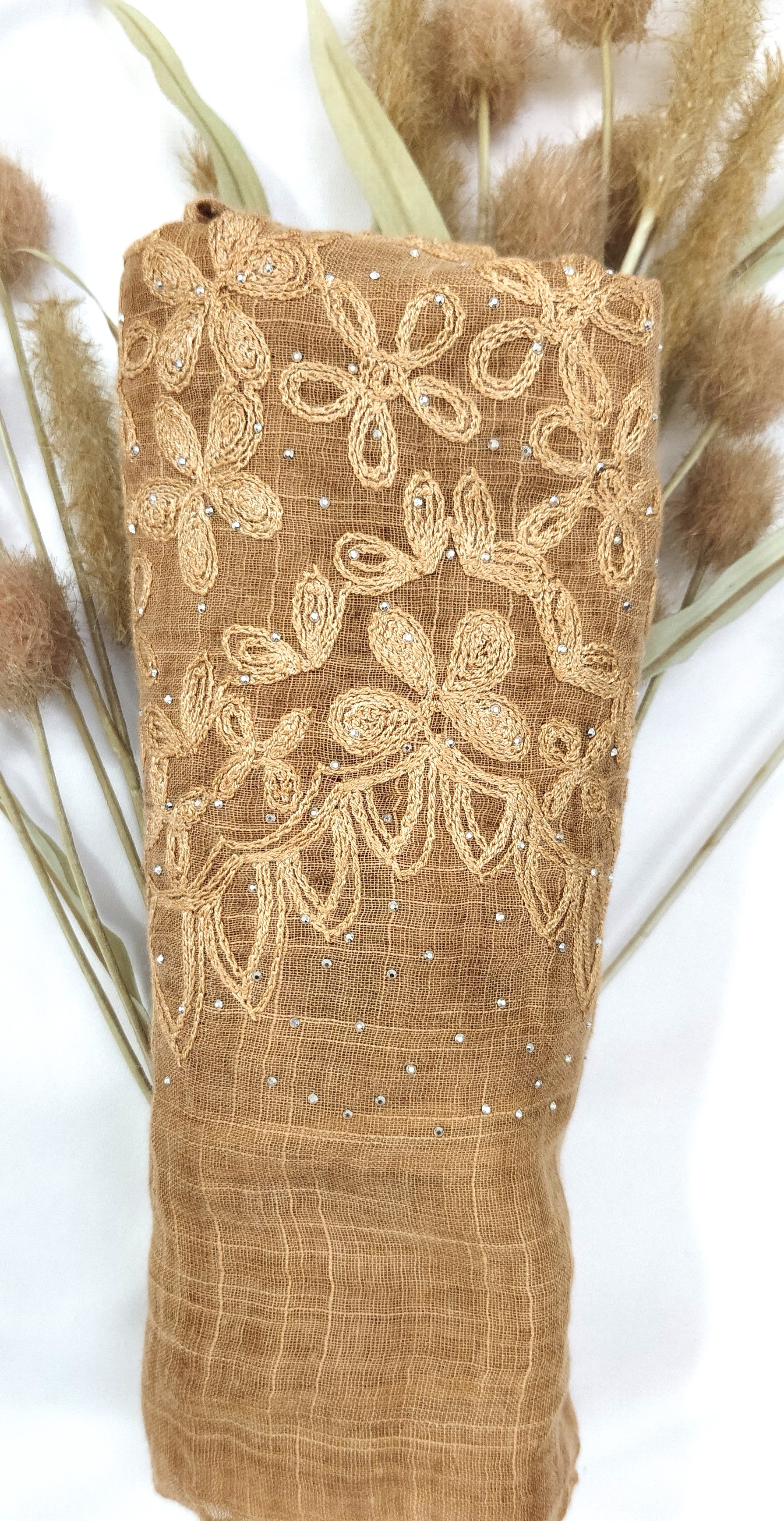 Premium Soft Cotton Embroidery with Crystal Stone