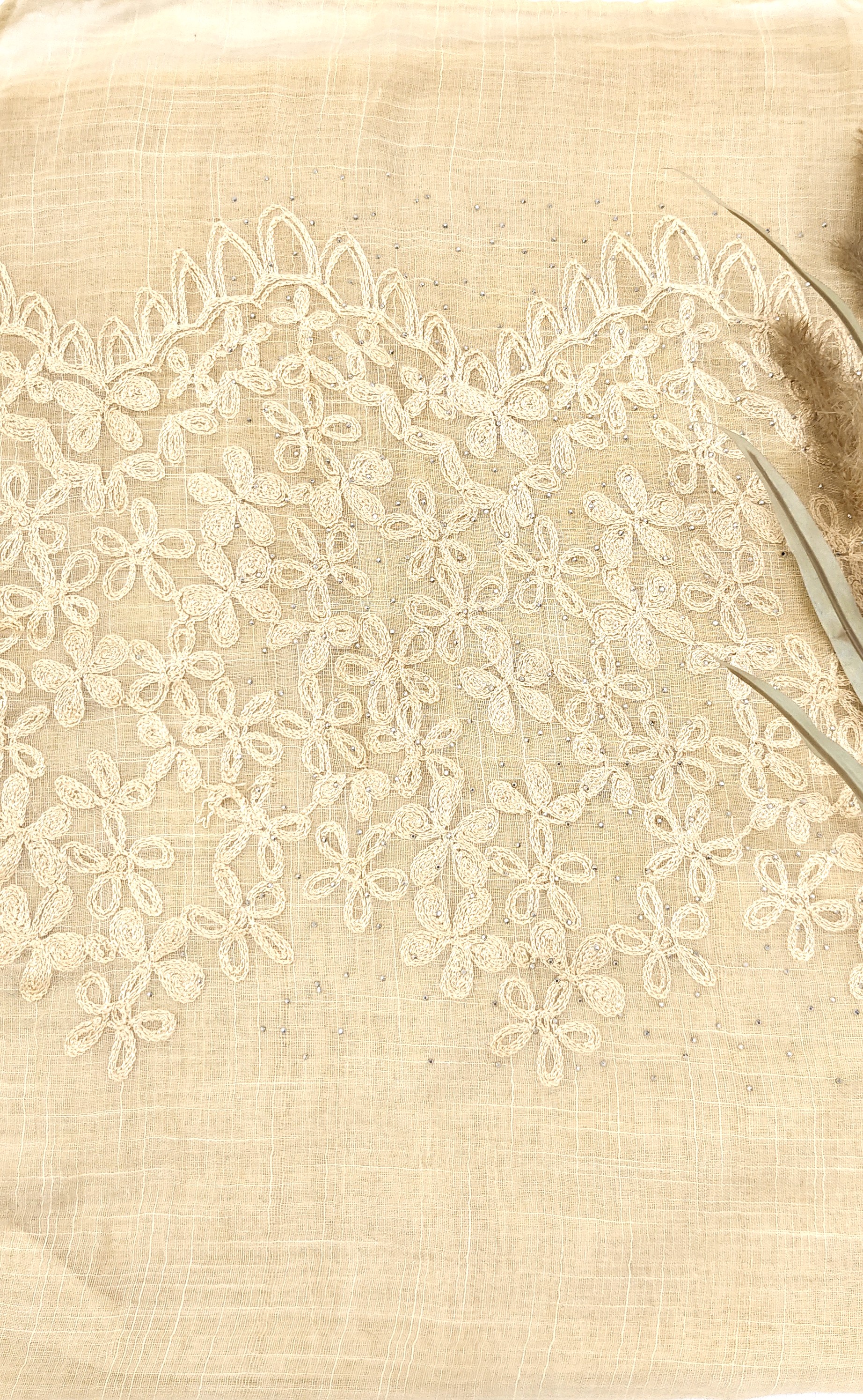 Premium Soft Cotton Embroidery with Crystal Stone