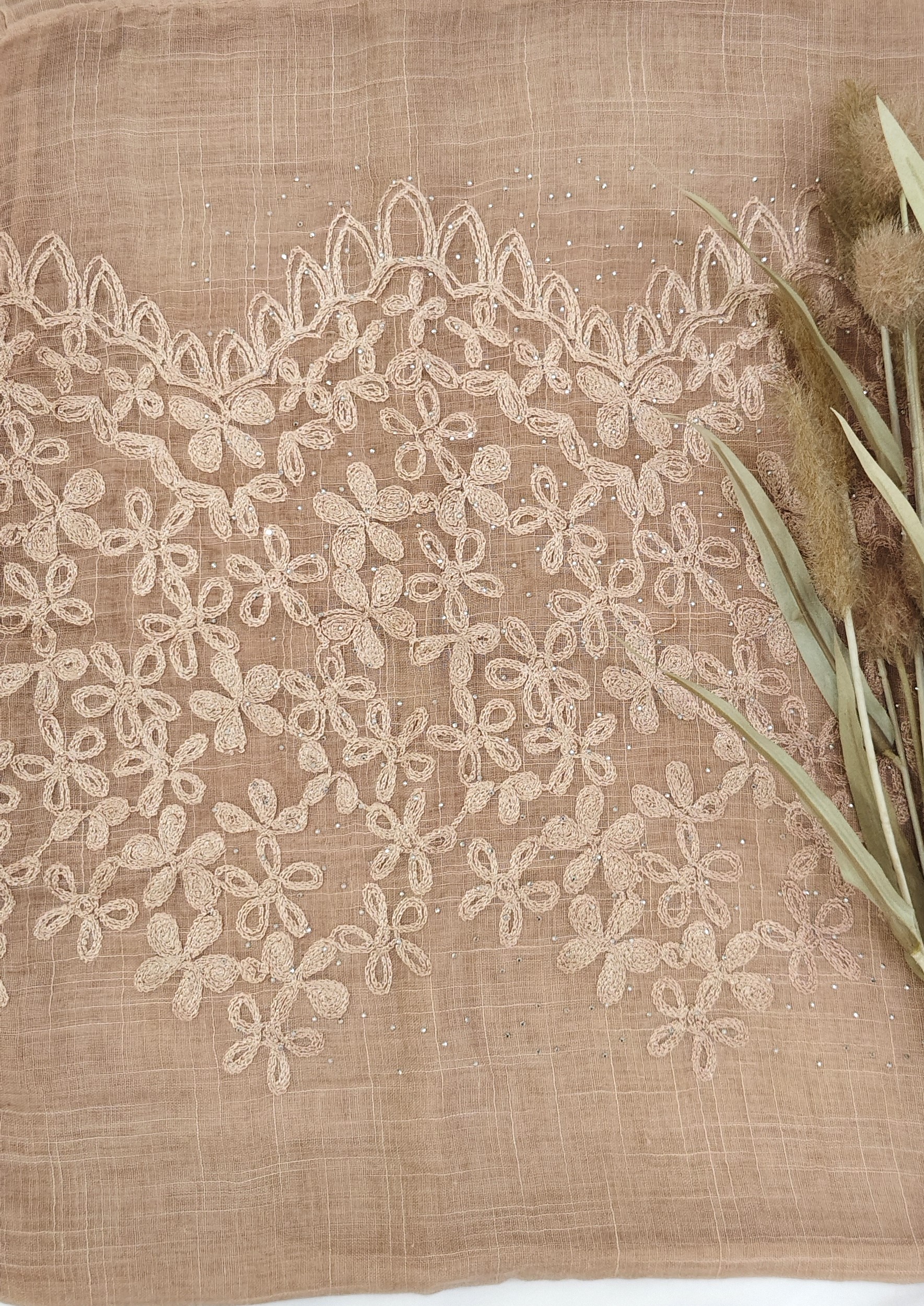 Premium Soft Cotton Embroidery with Crystal Stone