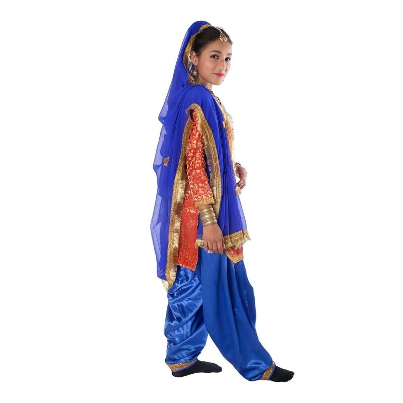 Girls Punjabi Folk Dance Fancy Dress Orange & Blue Girls Punjabi Folk Dance Fancy Dress Orange & Blue