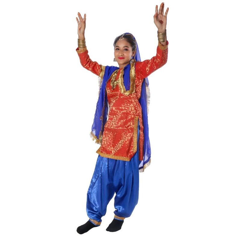 Girls Punjabi Folk Dance Fancy Dress Orange & Blue Girls Punjabi Folk Dance Fancy Dress Orange & Blue