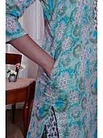 ETHNIC TURQUOISE FLORAL PRINT COTTON SALWAR SUIT SET - KURTA WITH ASTAR