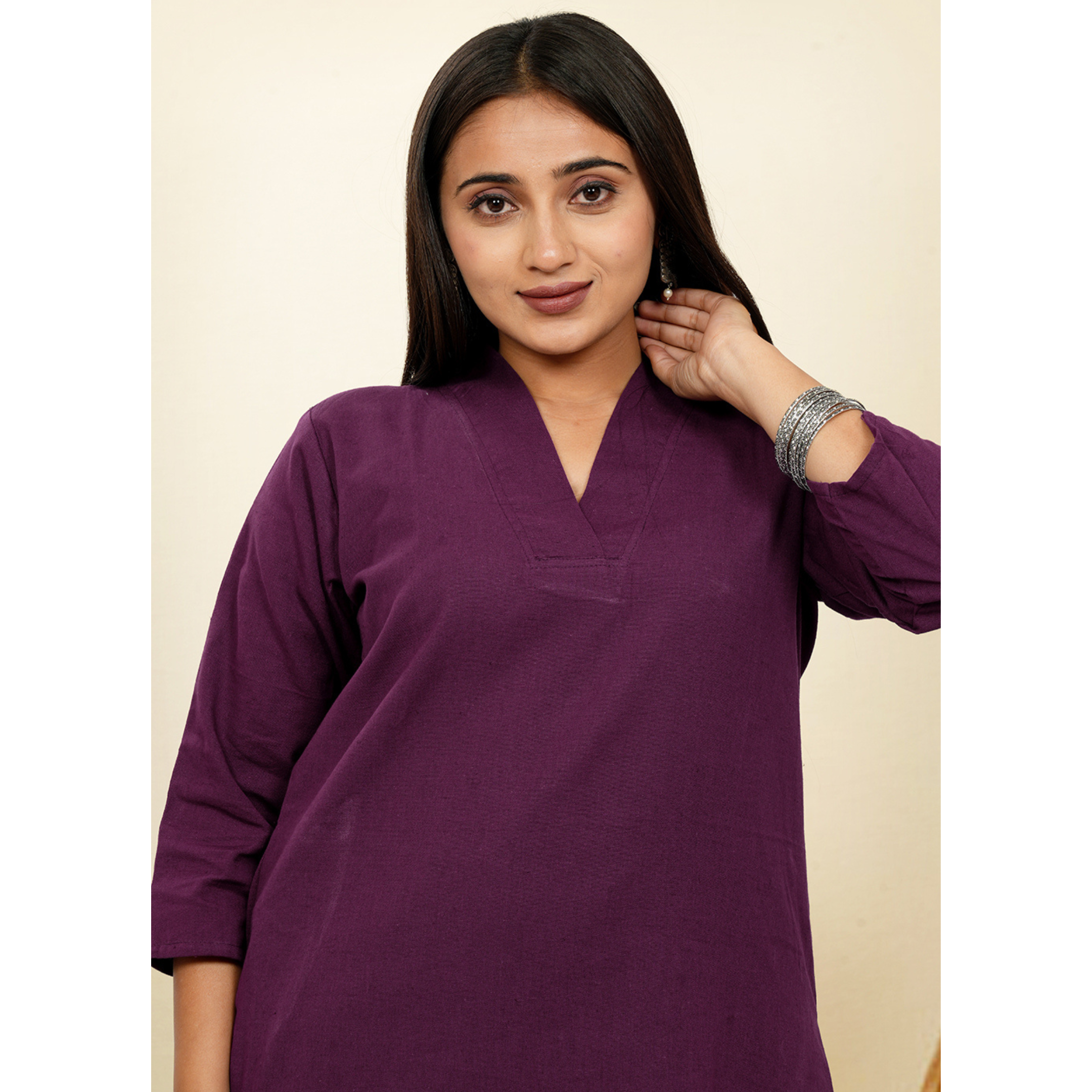 Ruhani Purple Cotton A-Line long Co-Ord Set