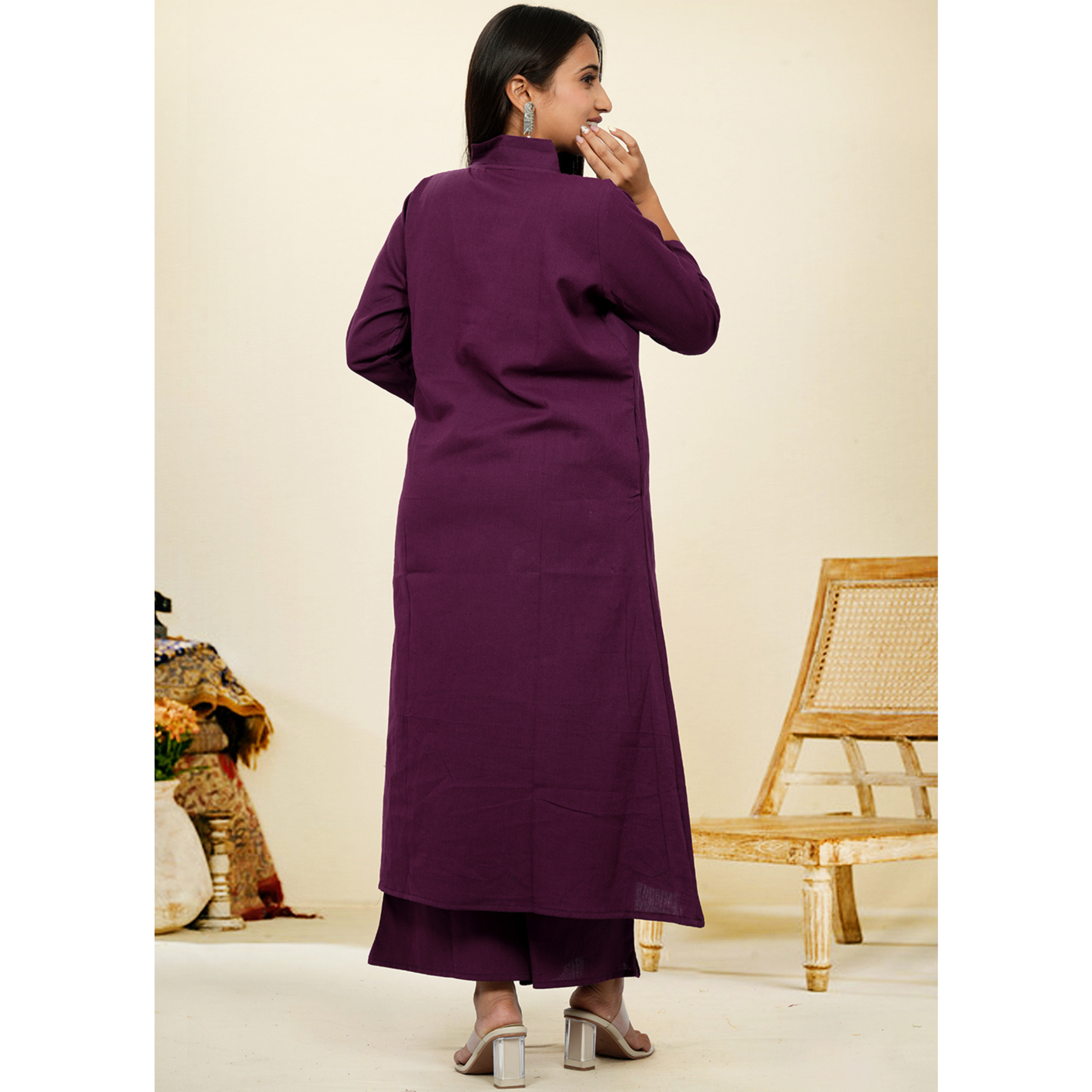 Ruhani Purple Cotton A-Line long Co-Ord Set