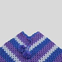 (1-2 Years) Baby Handknitted Woolen Poncho, Purple and Blue Striped