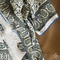 Motif Hand Block Print Quilt - Blue Floral Frame Motif Hand Block Print Quilt - Blue Floral Frame