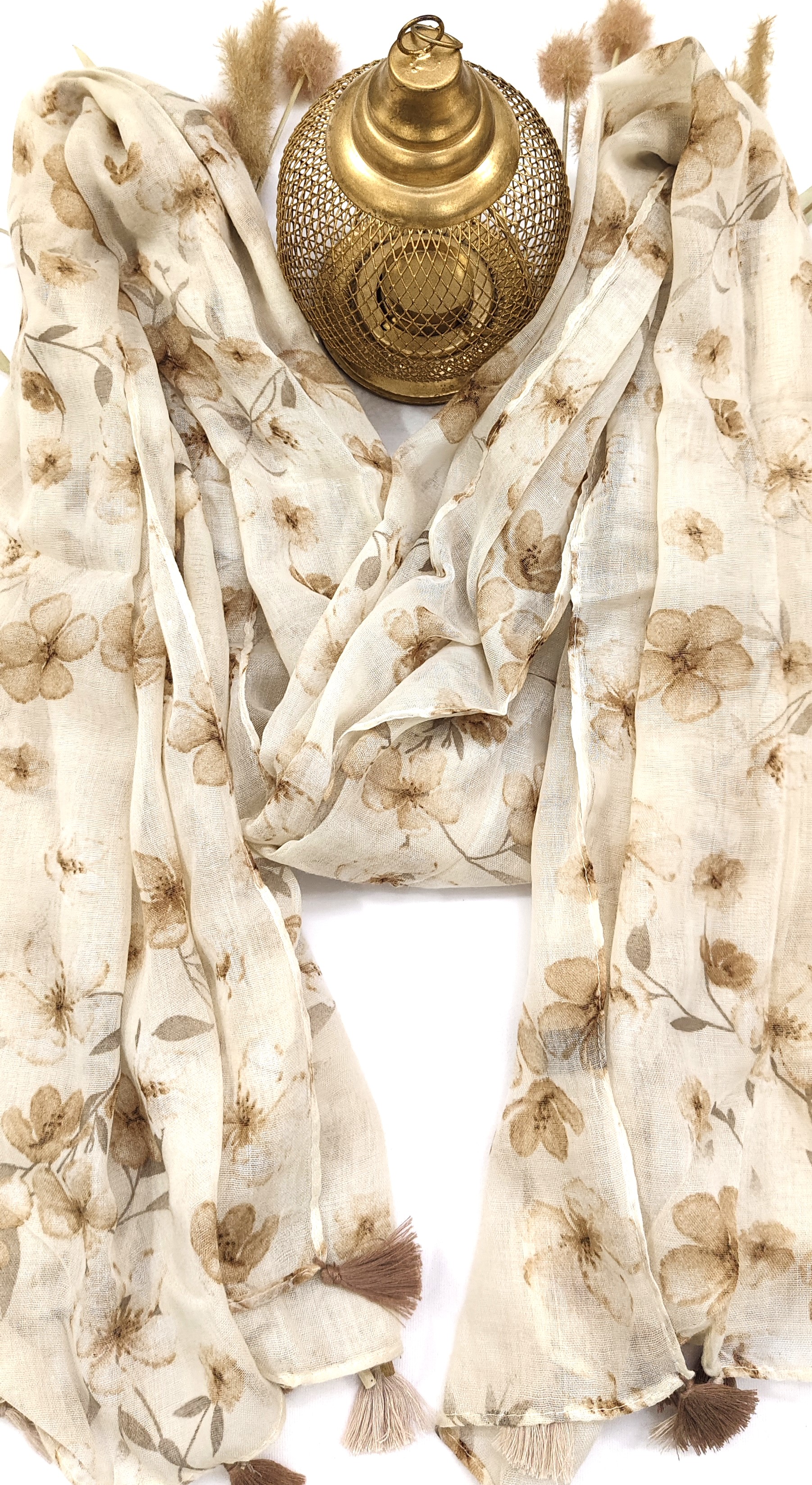 Cotton Floral Small Flower Print Hijab With Tassels - R&S Brand