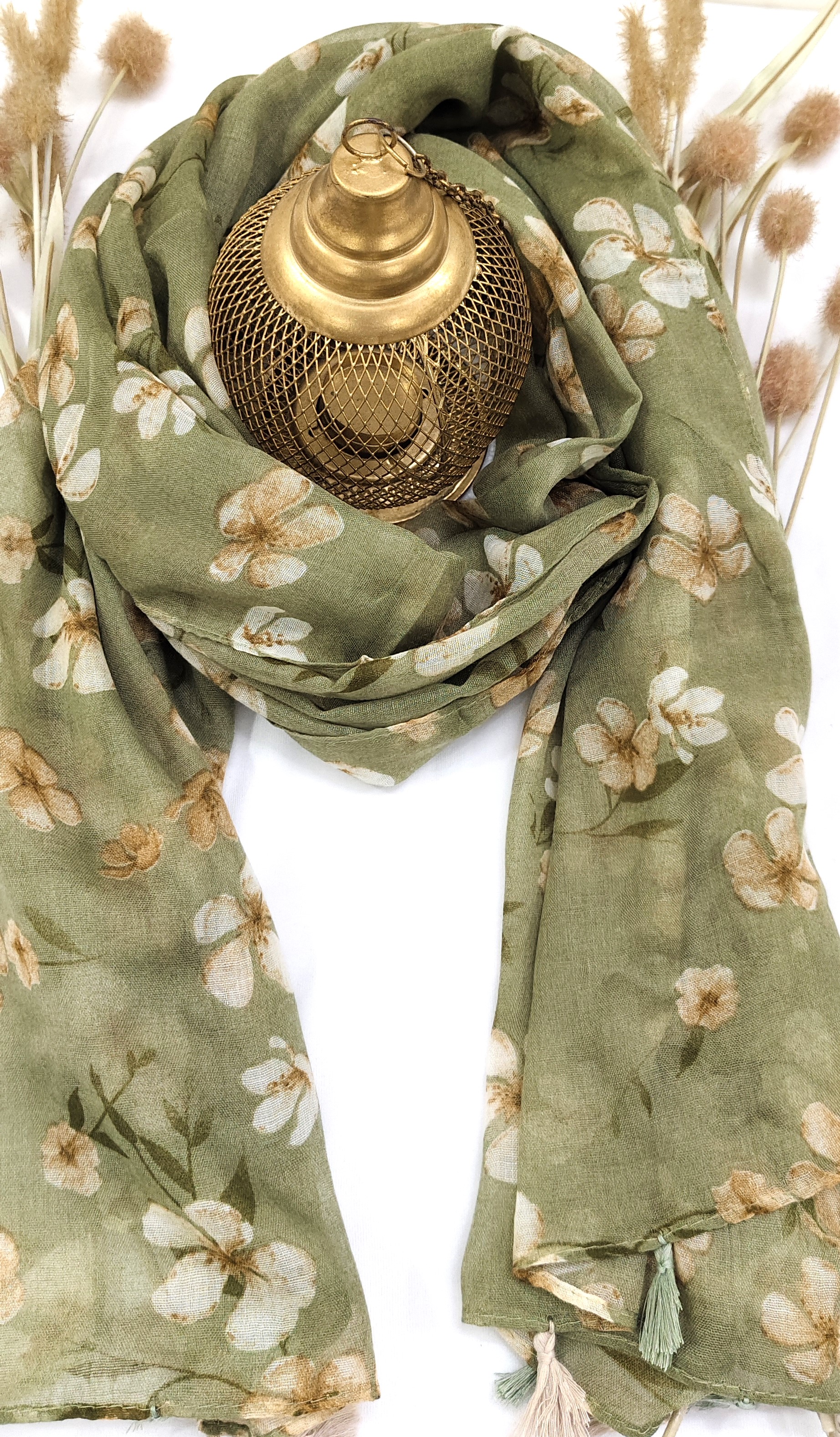 Cotton Floral Small Flower Print Hijab With Tassels - R&S Brand