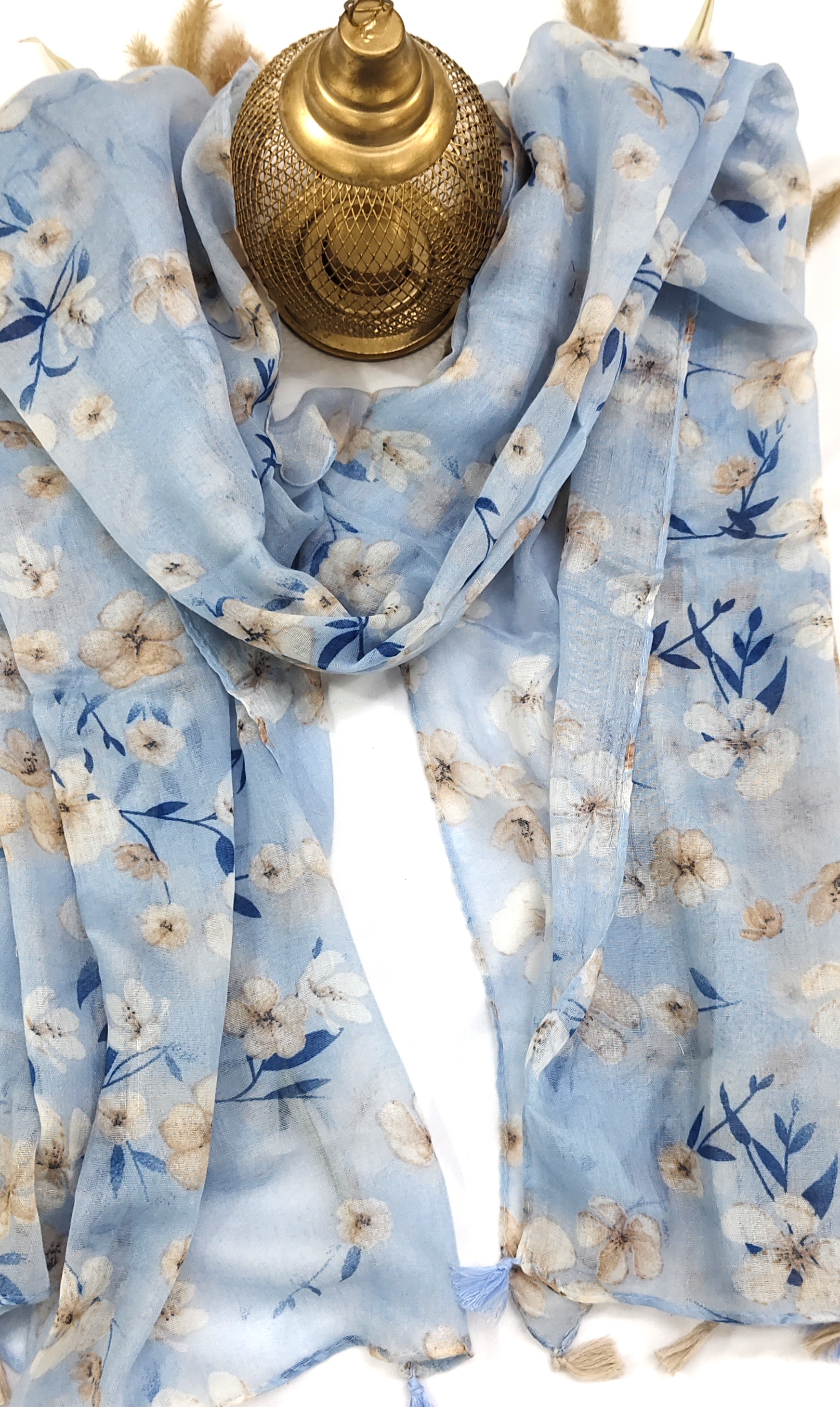 Cotton Floral Small Flower Print Hijab With Tassels - R&S Brand