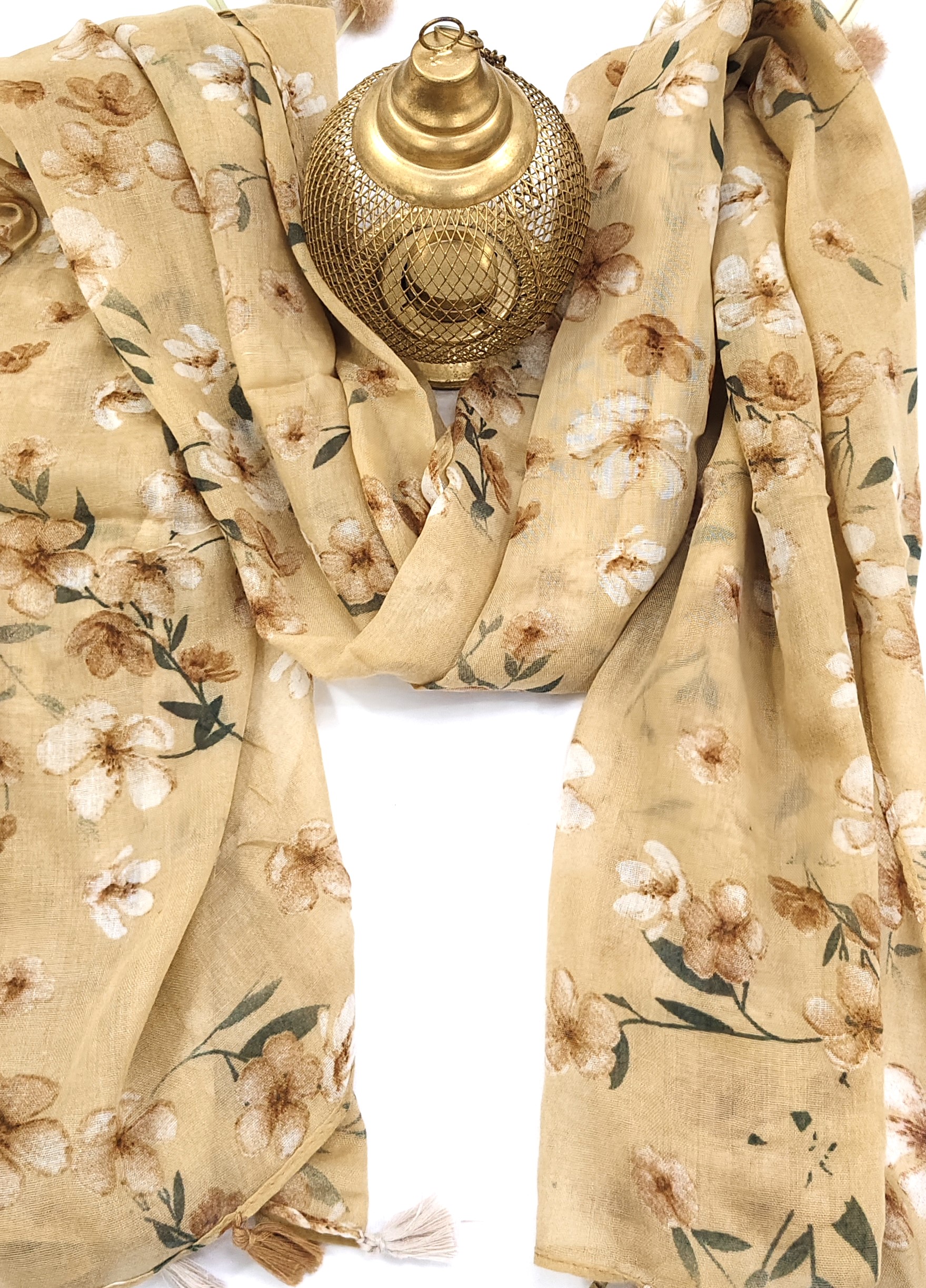 Cotton Floral Small Flower Print Hijab With Tassels - R&S Brand