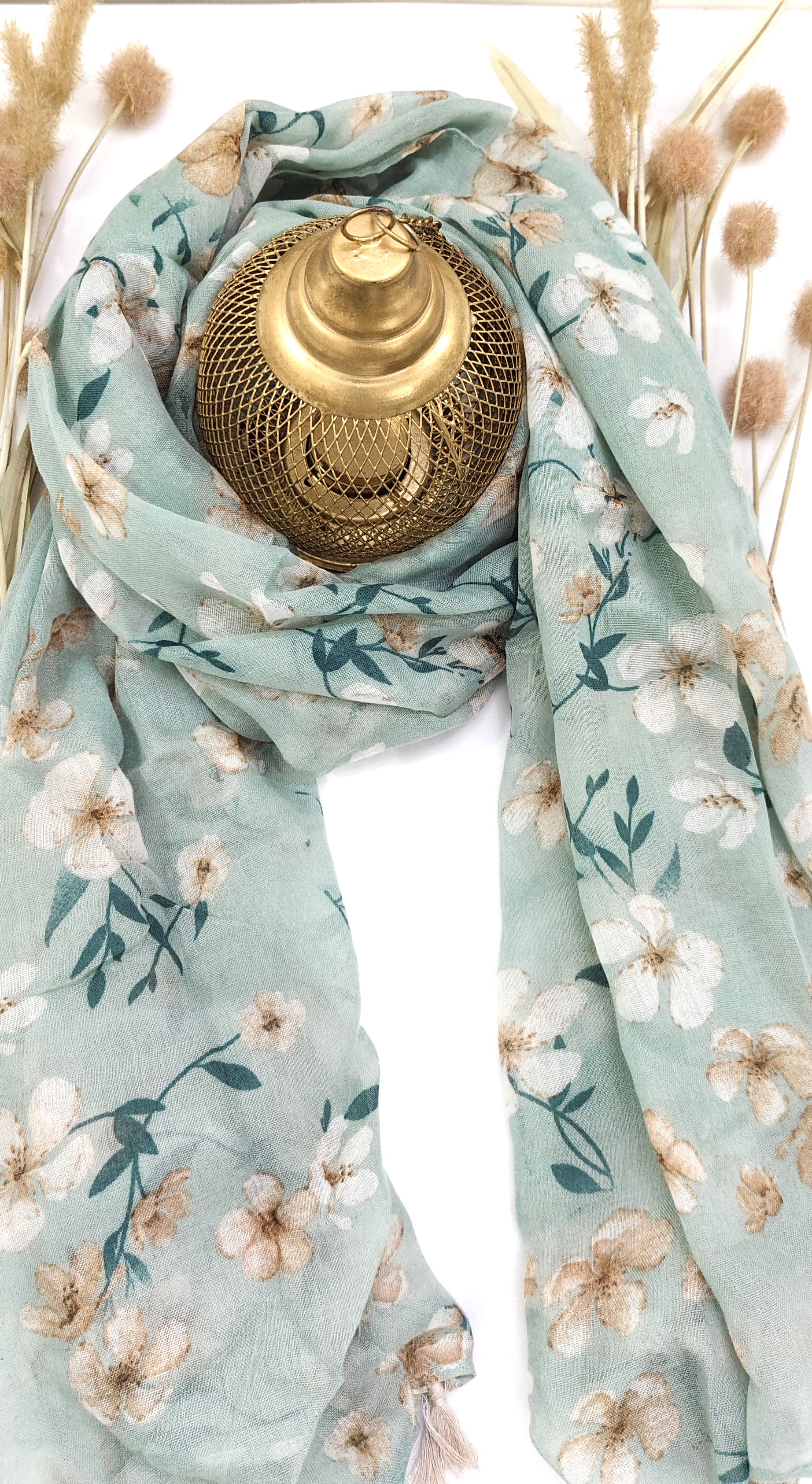 Cotton Floral Small Flower Print Hijab With Tassels - R&S Brand