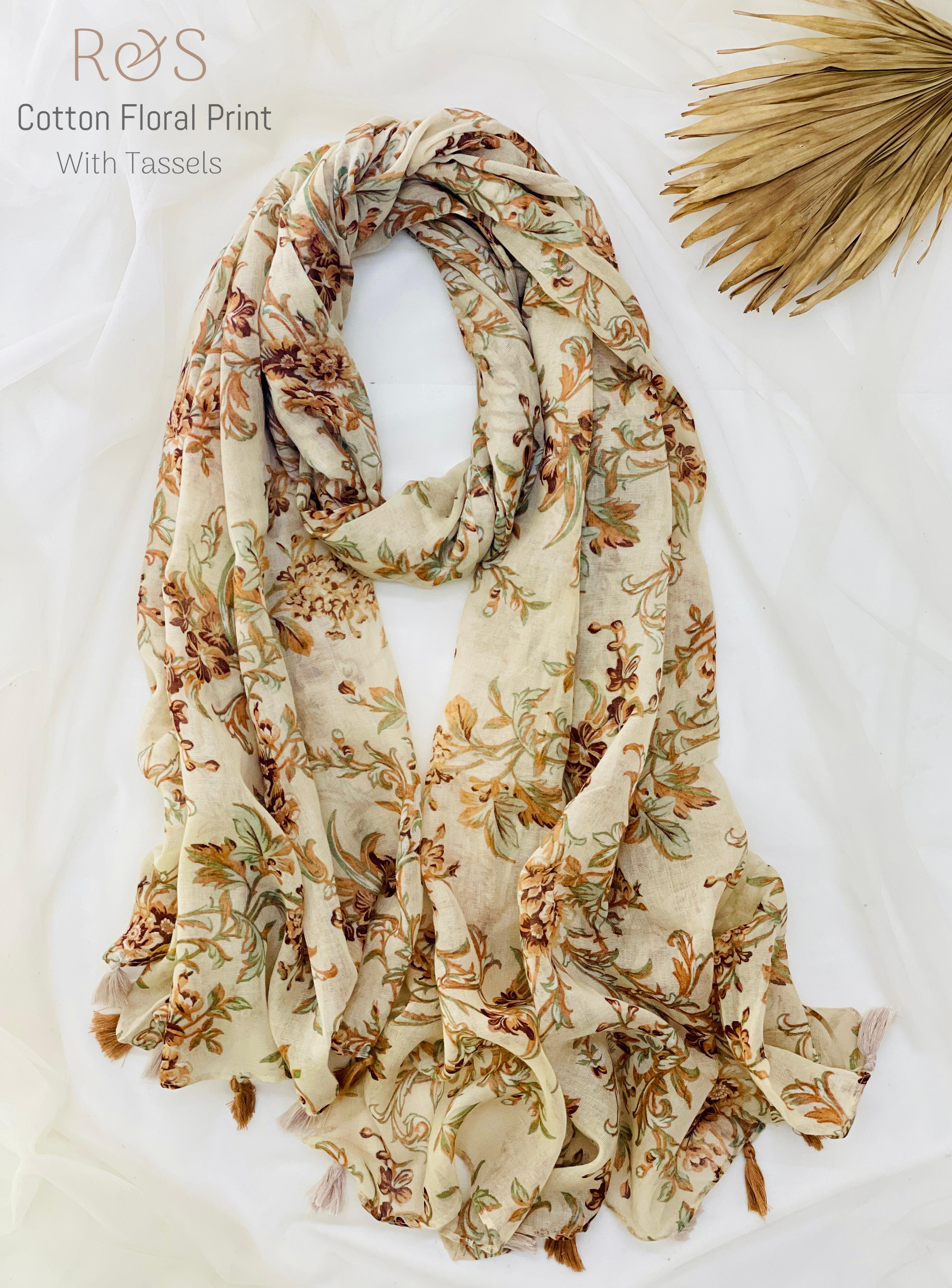 R&S Brand Cotton Long Floral Print With Tassels