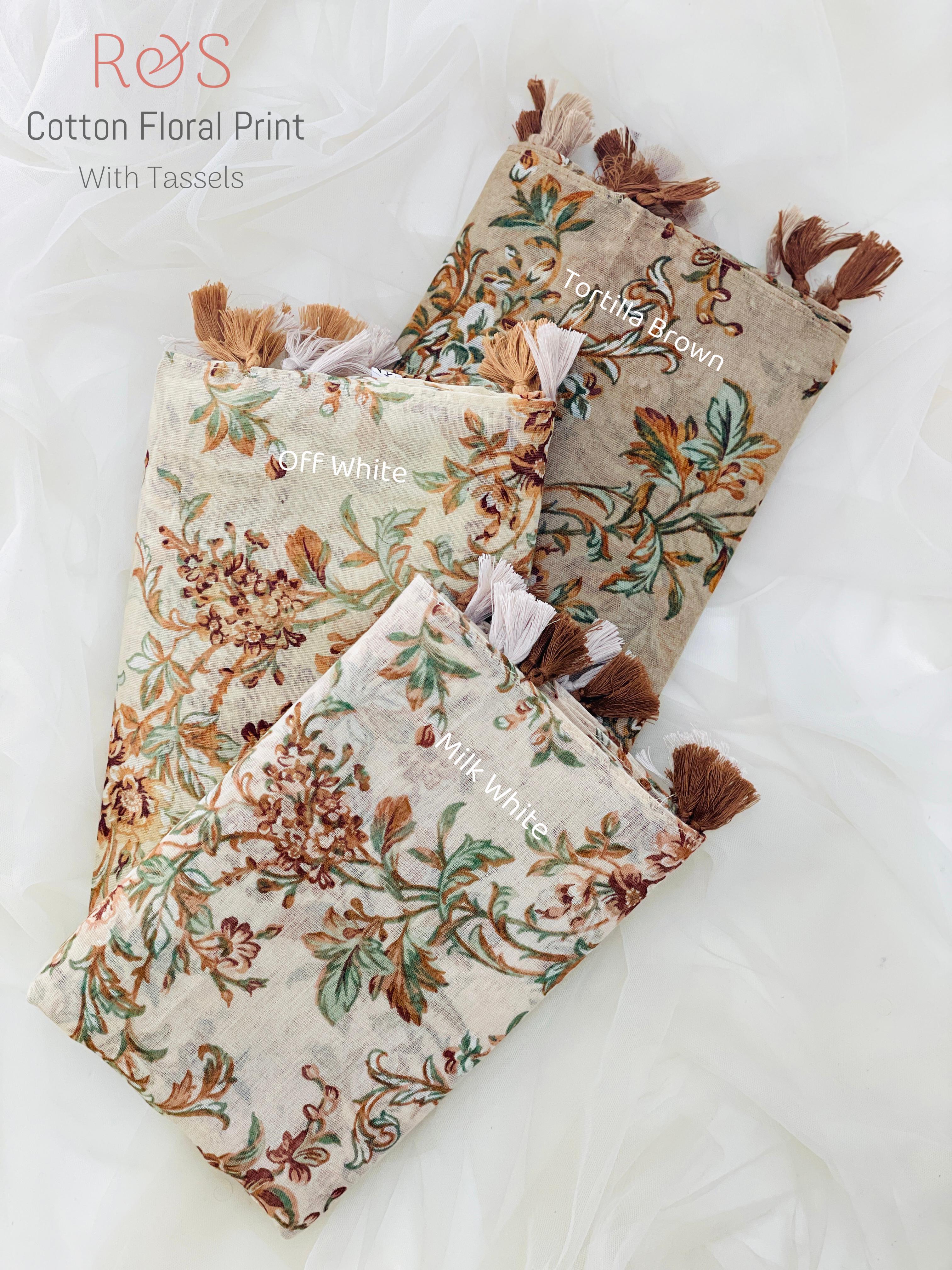 R&S Brand Cotton Long Floral Print With Tassels