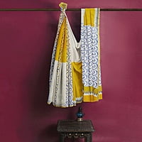 Handloom Cotton Printed Yellow Off White Golden Zari with BP Handloom Cotton Printed Yellow Off White Golden Zari with BP