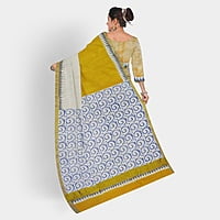 Handloom Cotton Printed Yellow Off White Golden Zari with BP Handloom Cotton Printed Yellow Off White Golden Zari with BP